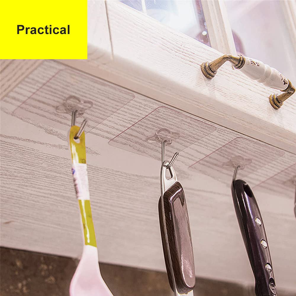 DKKO Heavy Duty Adhesive Wall Hooks - 20 Pack Transparent Reusable Sticky Hangers for Bathroom, Kitchen, Office & Window - Perfect for Hanging Towels, Decor, Keys & Organizing Small Items