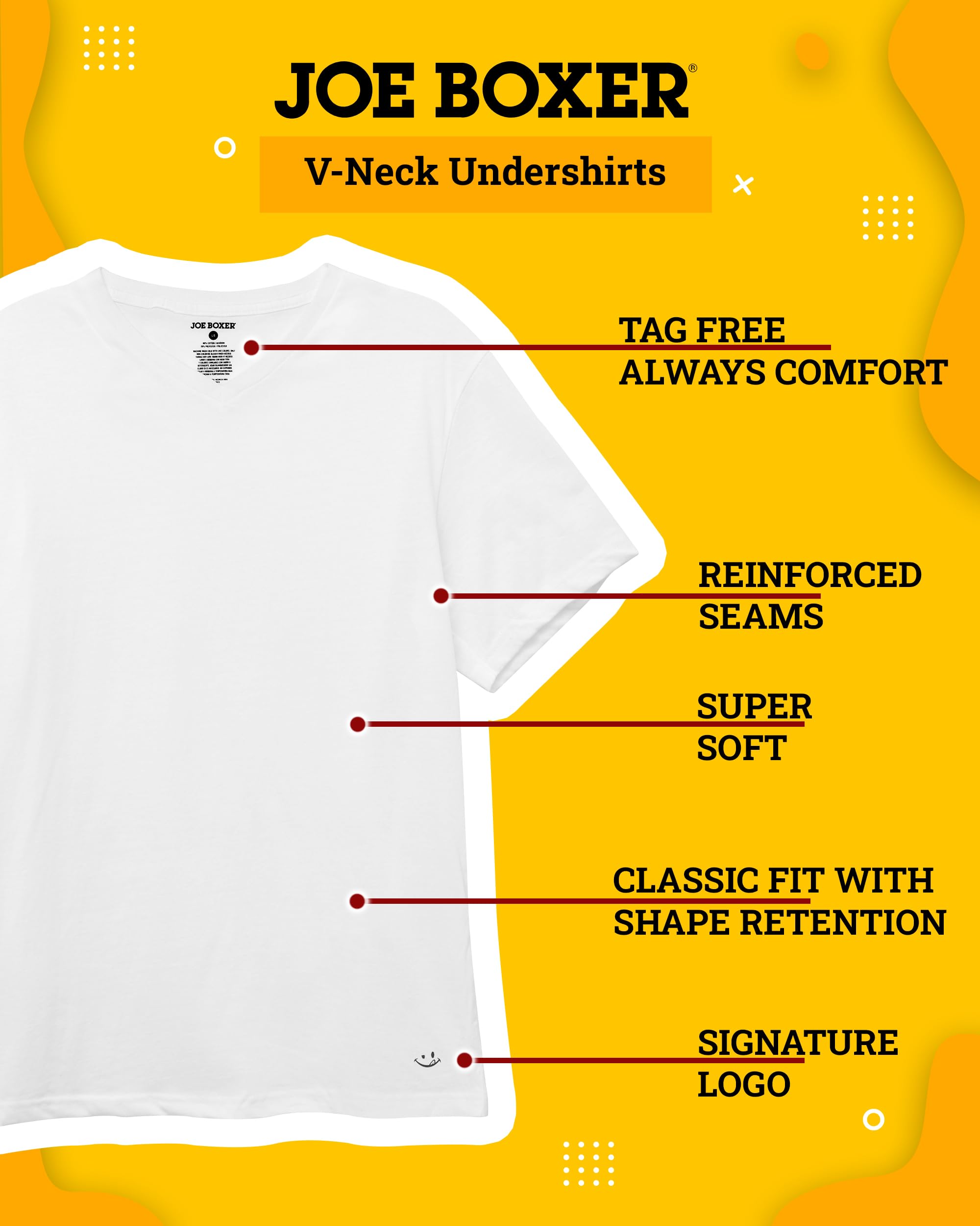 JOE BOXER Men's V-Neck Undershirts 4-Pack - Soft Plain T-Shirts for Casual Wear & Layering - Perfect for Everyday Comfort & Workout