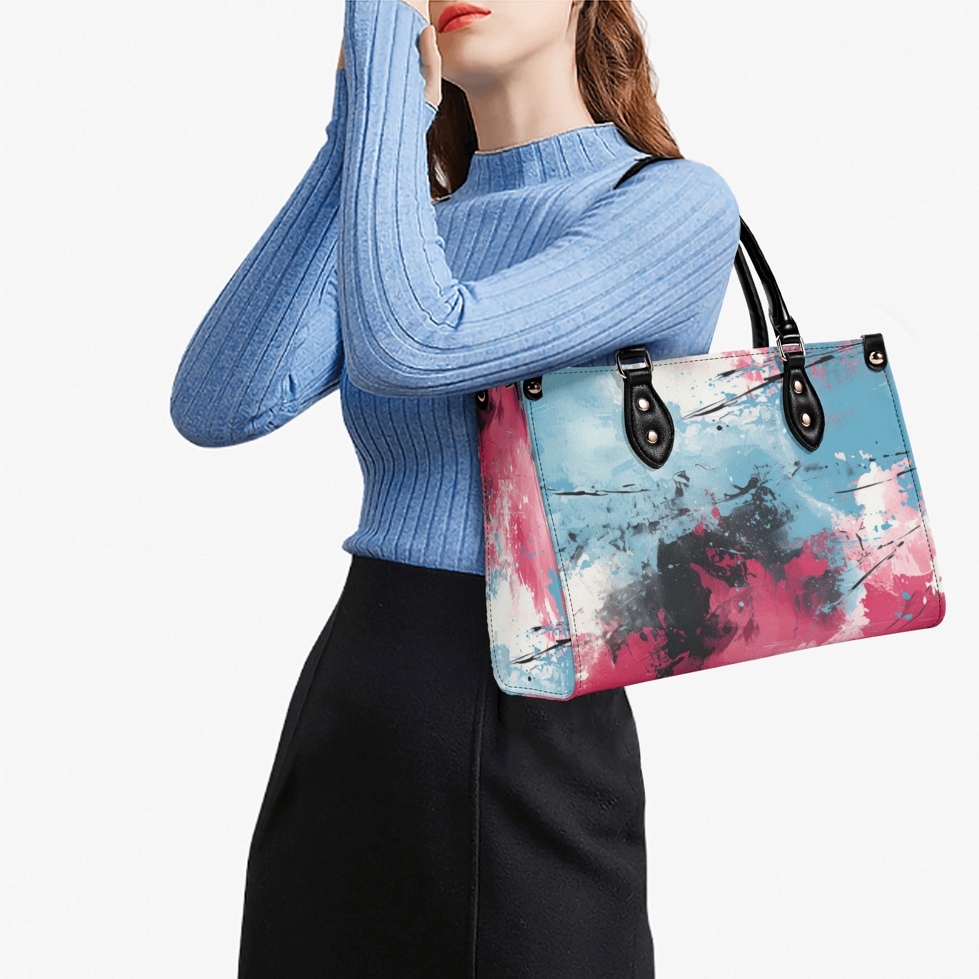 Gothic Pink and Blue PU Leather Handbag for Women - Stylish Crossbody Purse with Adjustable Strap, Perfect for Parties, Dating, and Daily Use