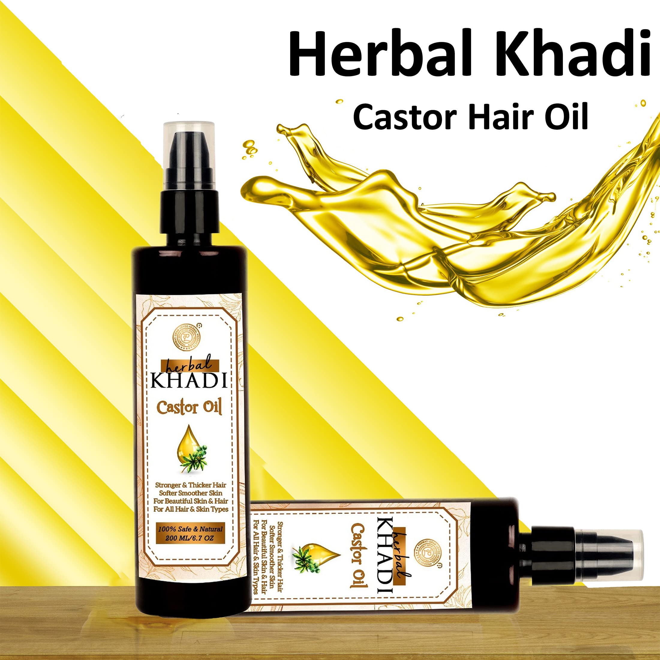 Organic Khadi Cold-Pressed Castor Oil for Hair Growth, Skin Care, Eyebrows, Eyelashes & Nails – 200ml | Natural Hair & Beauty Treatment for Thicker Hair & Healthy Skin | Perfect for DIY Beauty Routines & Home Spa Days