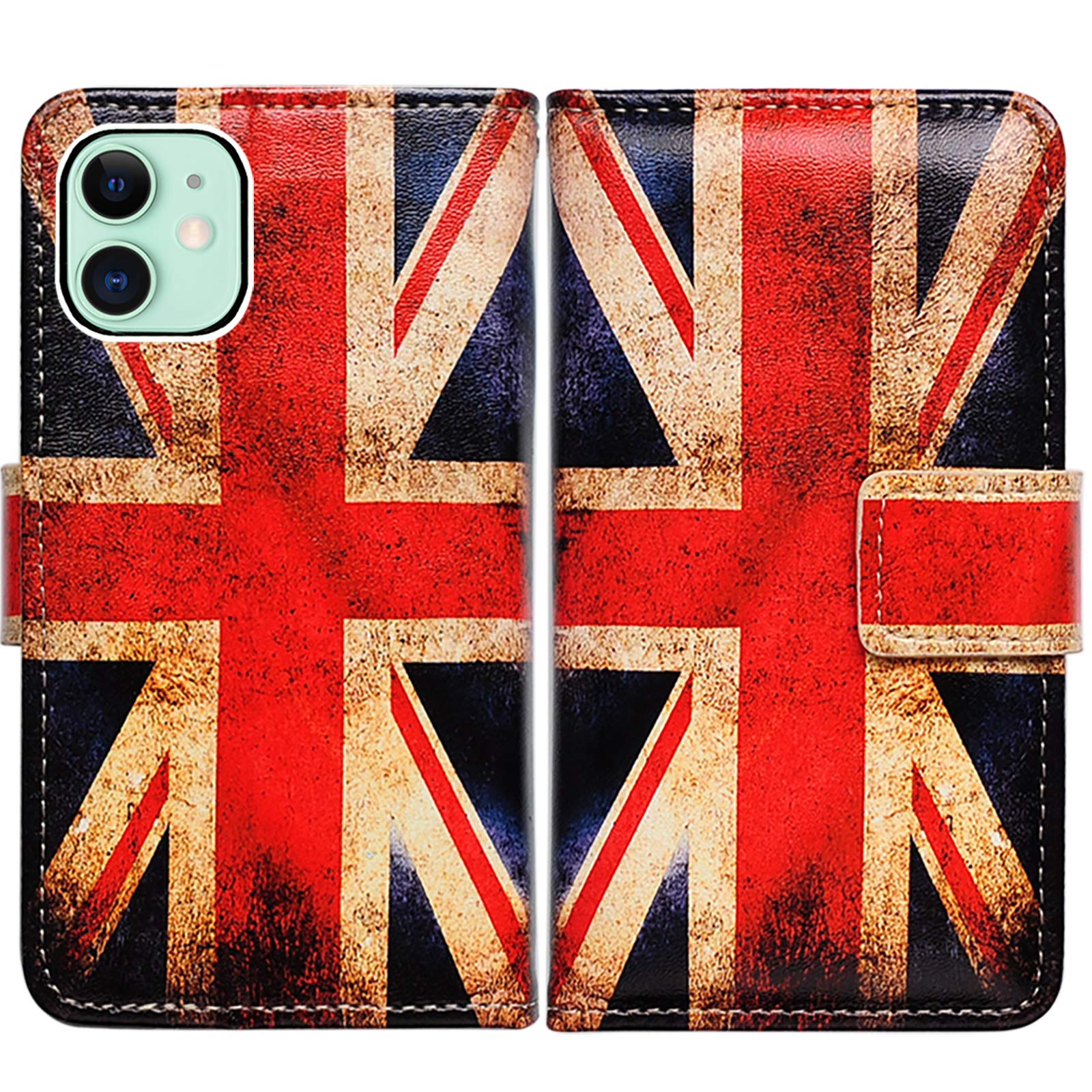 Vintage British Union Jack Leather Flip Wallet Case for iPhone 13 with Card Slots & Kickstand - Stylish Protective Cover for Everyday Use, Travel & Business Meetings
