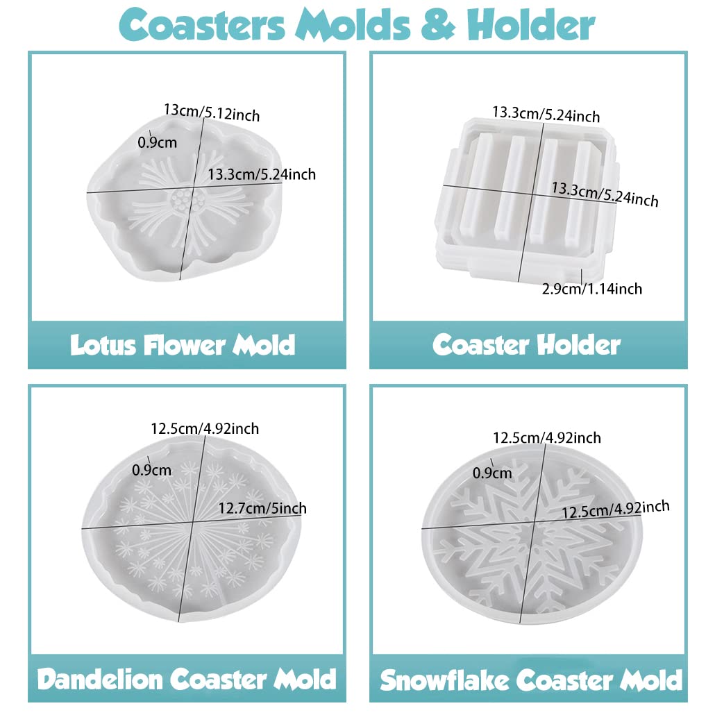 5-Piece Snowflake Resin Coaster Mold Set with Stand Holder - Round Silicone Epoxy Casting Molds for DIY Coasters, Cup Mats & Tray Decor - Perfect for Home, Office & Gift Making