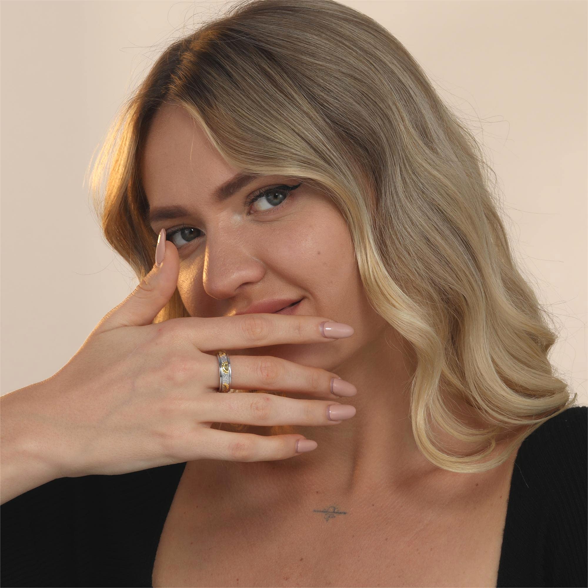 Sterling Silver Anxiety Spinner Ring for Women - Stress Relief Mood Ring with Rotatable Band, Thoughtful Gift for Anxiety Relief (Perfect for Daily Wear, Meditation & Stress Management)
