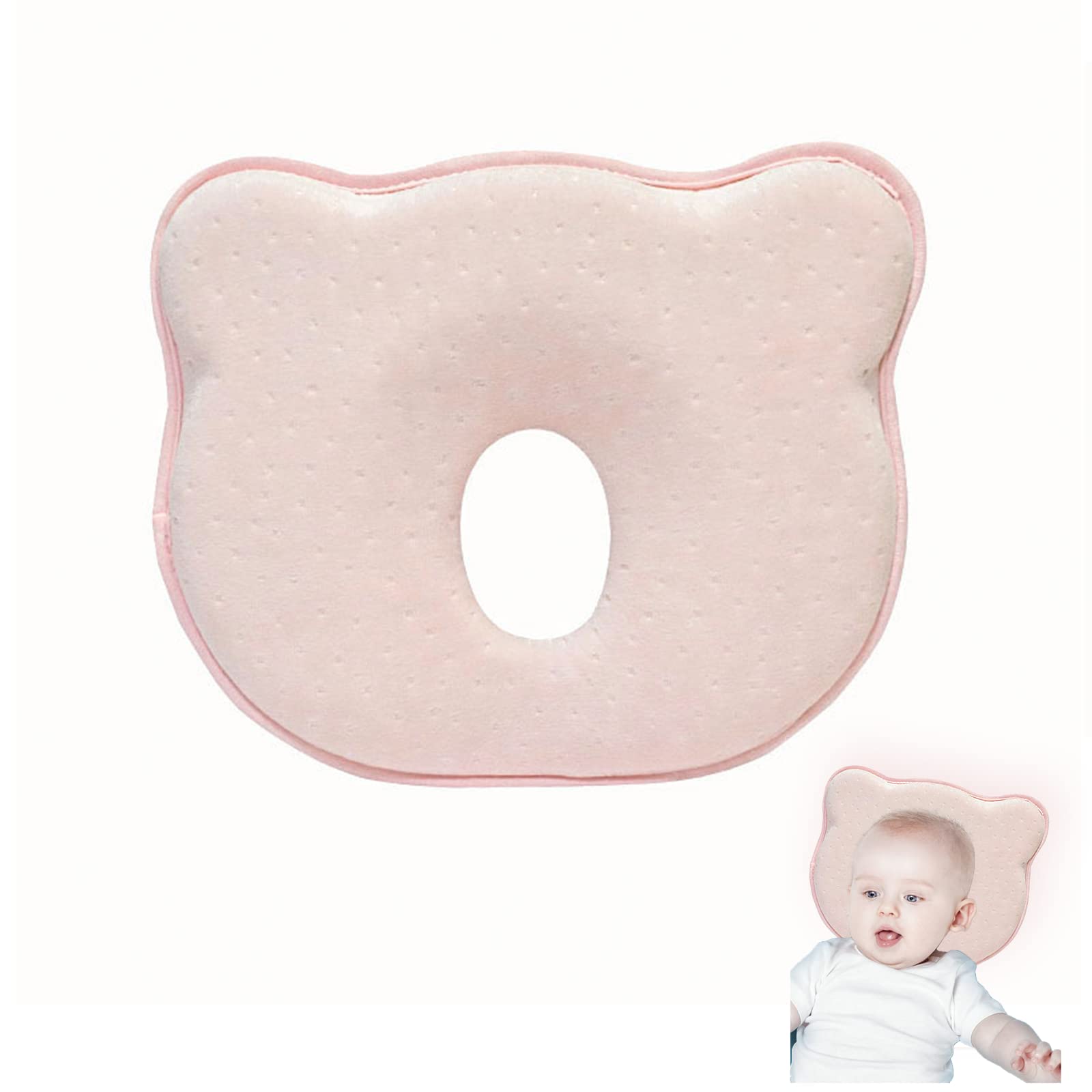 AMOCHY Baby Pillow for Sleeping - Flat Head Prevention Pillow for Newborns & Infants | Soft & Comfortable Head Support Cushion | Helps Prevent Flat Head Syndrome | Perfect for Crib, Stroller & Car Seat (Pink)