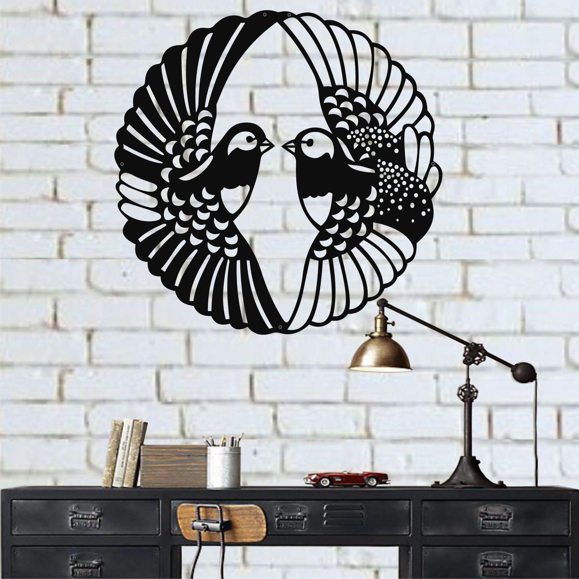 DEKADRON Two Birds Pigeons Metal Wall Art Decor - Modern Geometric Wall Sculpture for Living Room & Office - 35