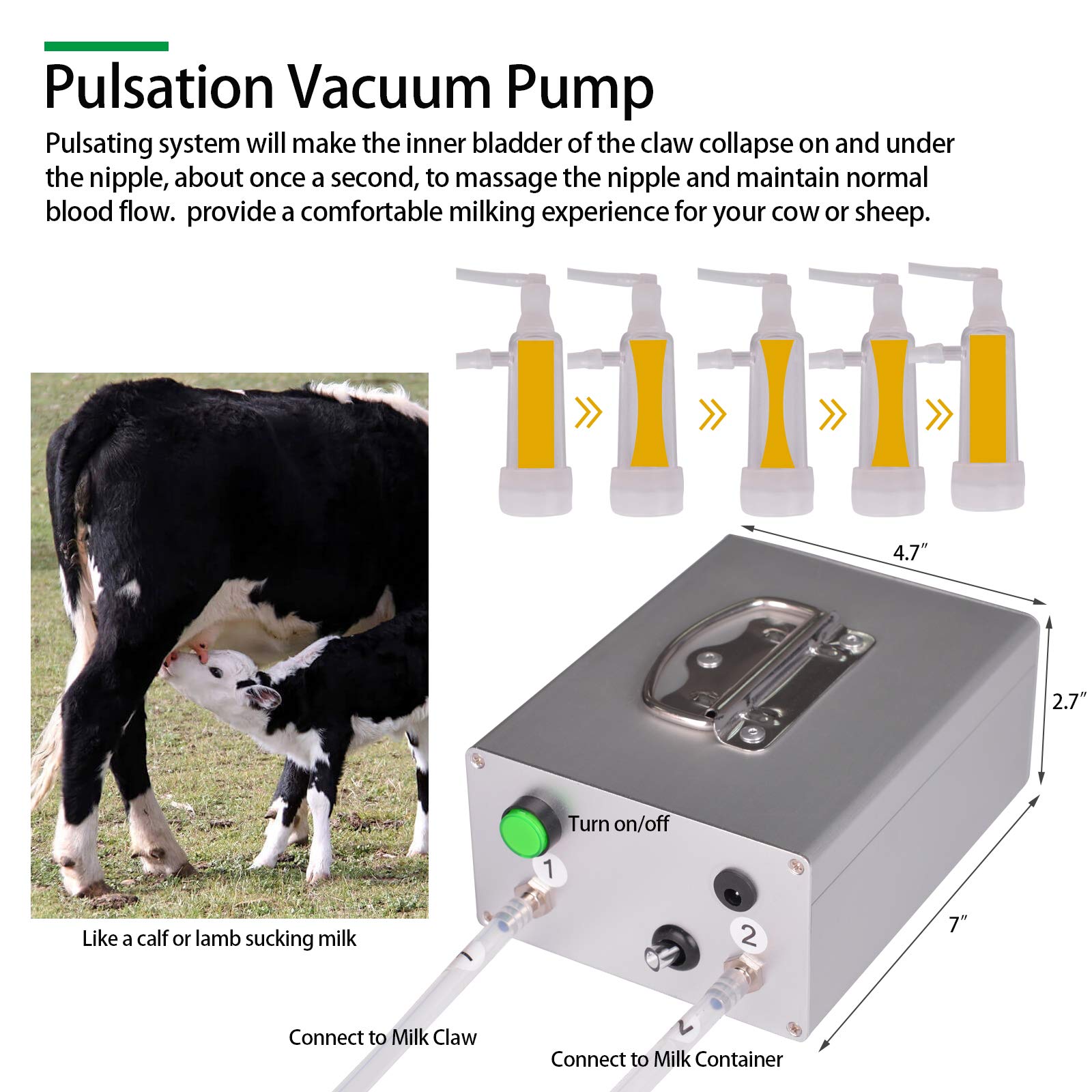 Automatic Goat Milking Machine with Auto-Stop - 7L Stainless Steel Food Grade Bucket - Perfect for Small Farms & Homesteads - Easy Milking Solution for Goat Livestock Care & Dairy Production