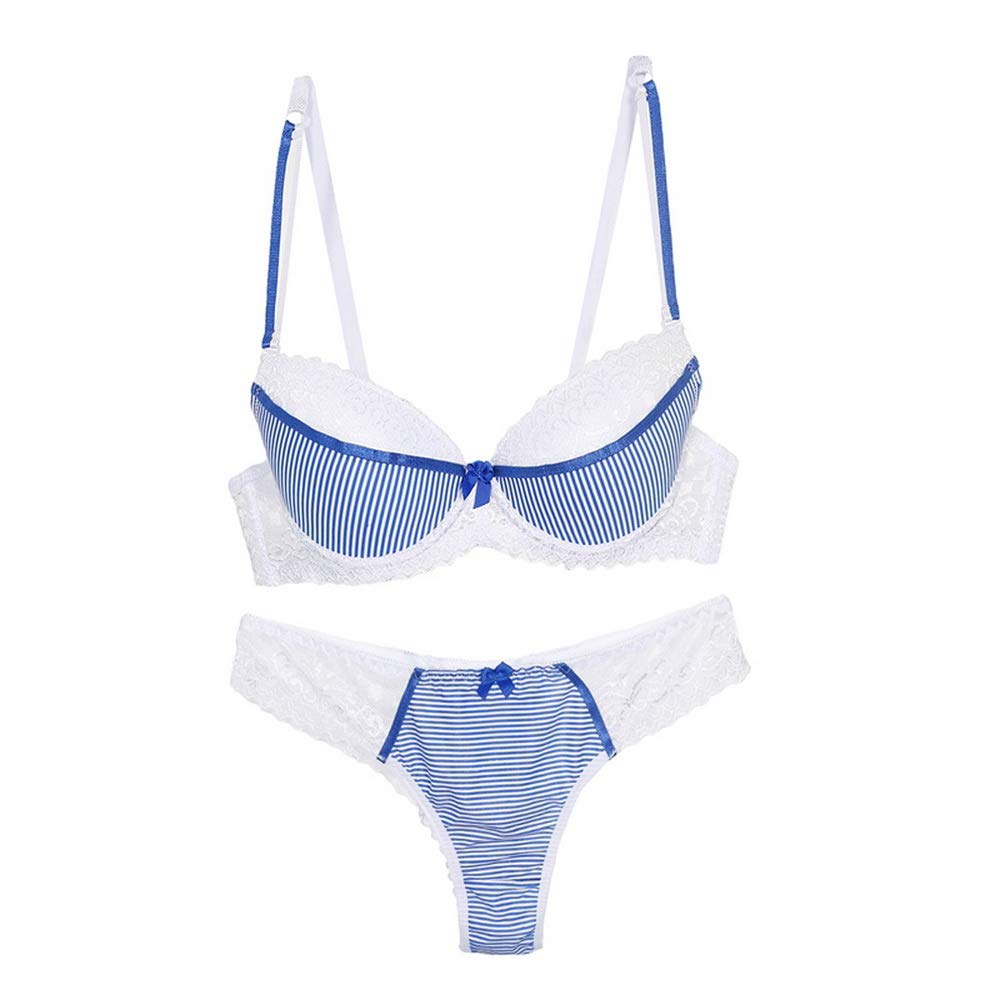 Swbreety Women's Lace Bra and Panty Set - Striped Lingerie with Underwire & Bowknot Detail | Sexy Comfort for Everyday Wear & Special Occasions