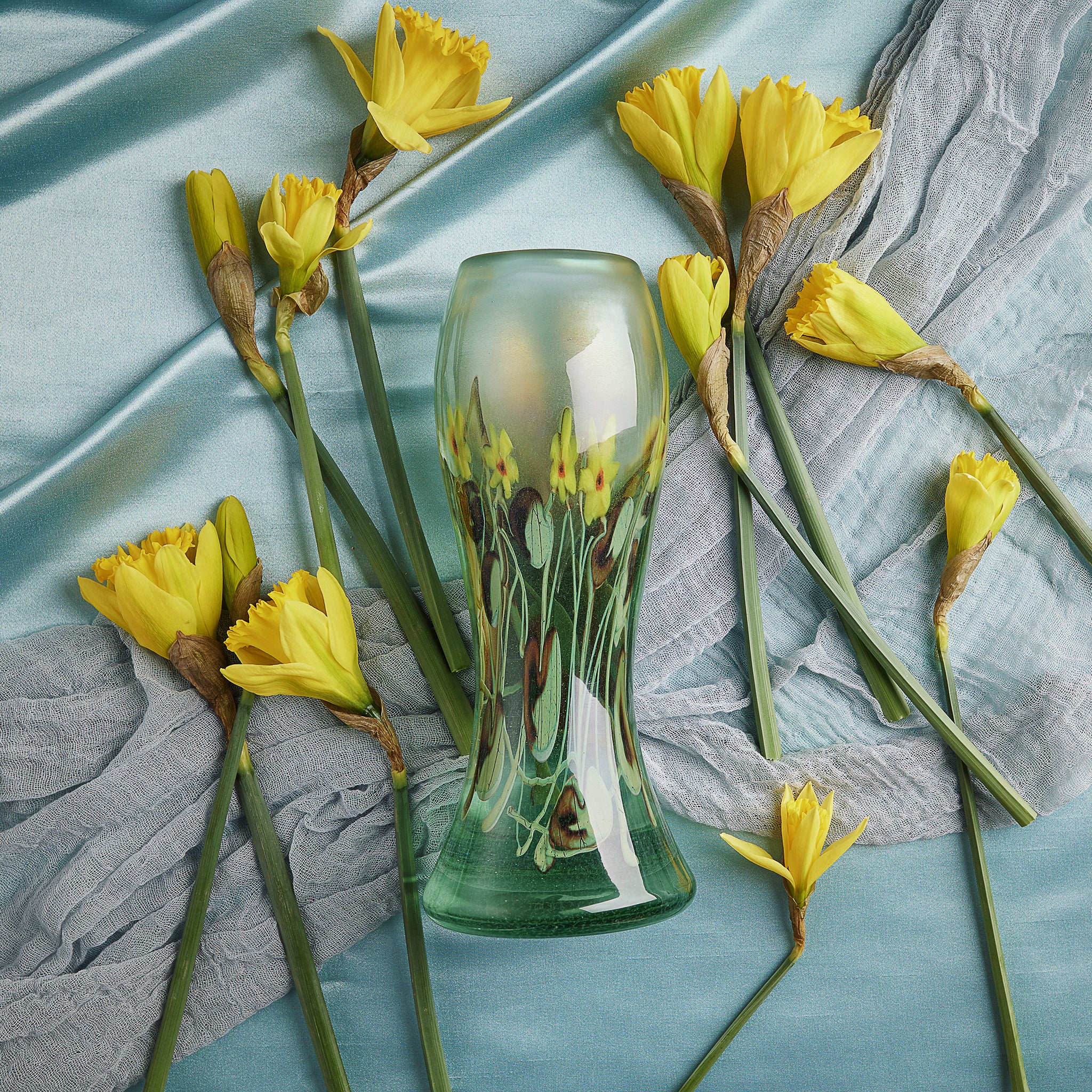 Tiffany Studios New York Aquamarine Glass Vase - Handcrafted Art Deco Vase for Home Decor, Wedding Centerpiece & Luxury Gift