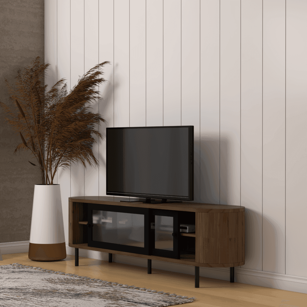 Montel 180cm TV Stand Console - Modern Entertainment Center for Living Room, Bedroom & Home Theater - Sturdy Wood Media Cabinet with Storage Shelves