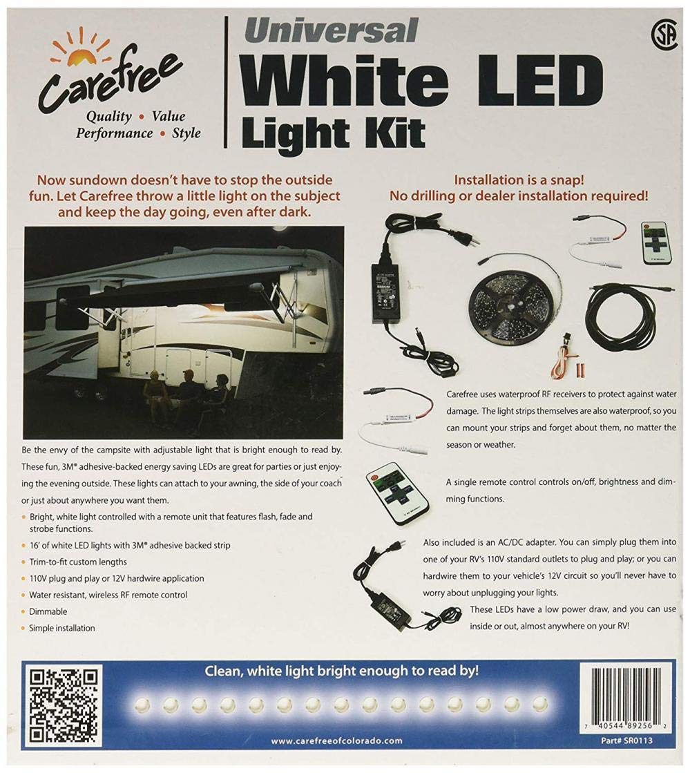 Carefree SR0113 White LED Universal RV Awning Light Kit - 1 Pack | Energy Efficient Waterproof Outdoor Lighting for Campers, Trailers & Motorhomes