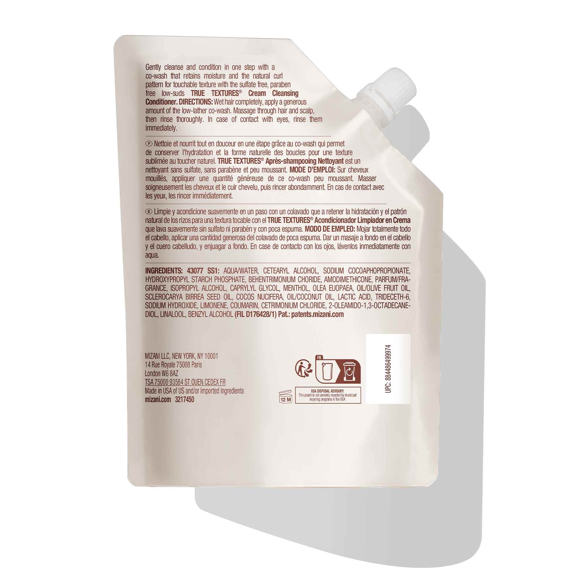 Mizani True Textures Cream Cleansing Conditioner with Coconut Oil - Sulfate & Paraben Free for Curly Hair - Hydrating & Detangling for Natural Curls & Coils - Perfect for Wash Day & Daily Hair Care Routine