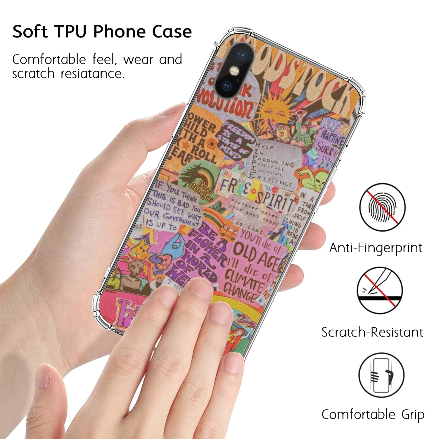 Abstract Art Aesthetic Collage Phone Case for iPhone Xs Max - Trendy TPU Bumper Cover for Women & Men - Durable Protective Case for Work, Travel & Everyday Use
