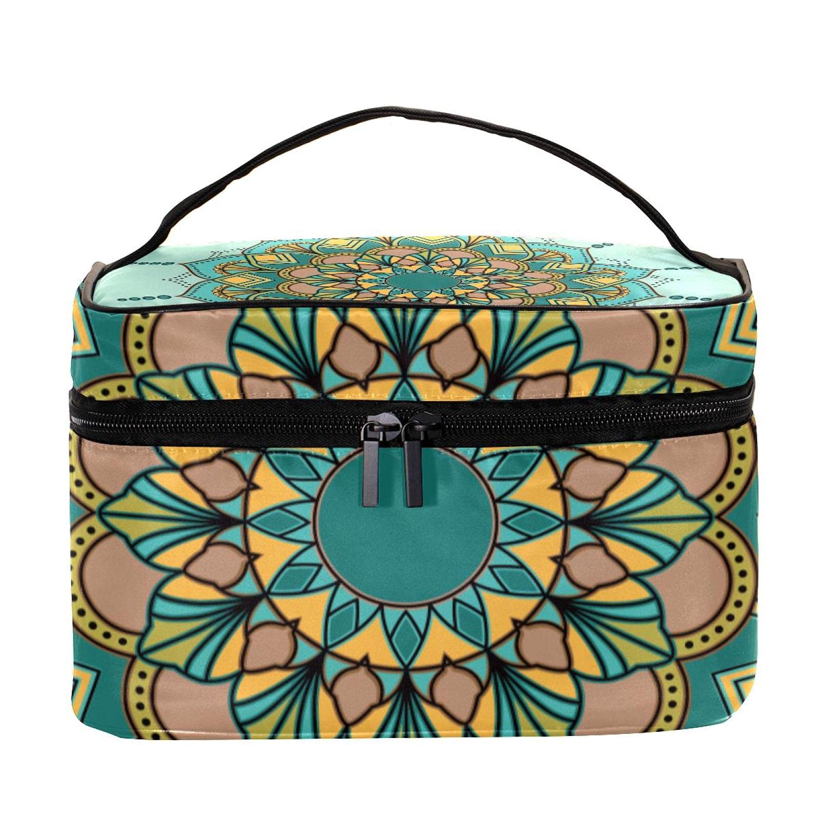Boho Floral Travel Makeup Bag for Women - Large Mandala Cosmetic Organizer with Zipper, Green Toiletry Pouch for Girls | Perfect for Vacation, Gym & Daily Essentials Storage