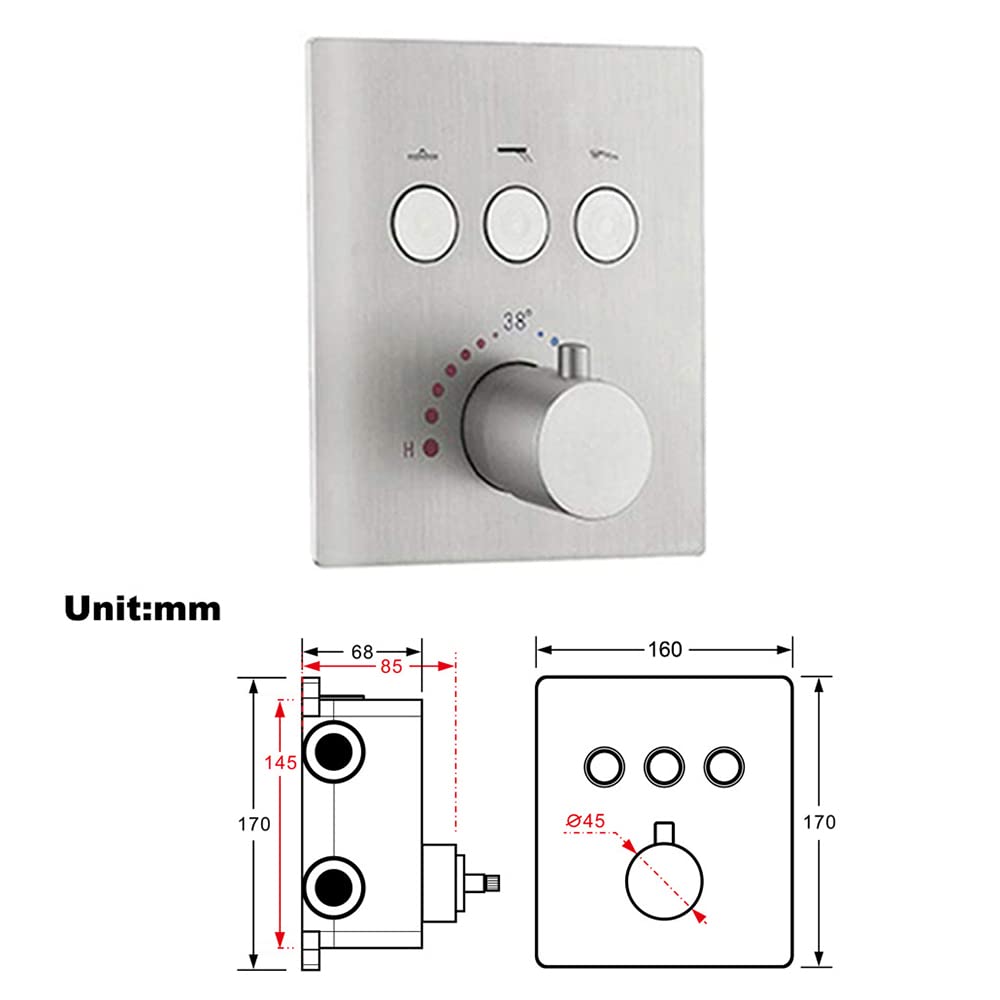 AYIVG Brushed Nickel Thermostatic Shower System - 12 Inch LED Rainfall Shower Head with 4 Body Spray Jets, Wall Mount Faucet Set for Simultaneous Multi-Function Use | Perfect for Luxurious Spa-Like Experience in Modern Bathrooms