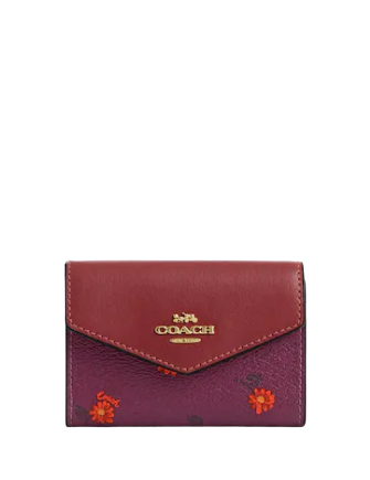 Coach Flap Card Case with Country Floral Print - Slim RFID Blocking Wallet for Women - Perfect for Travel, Shopping & Everyday Use