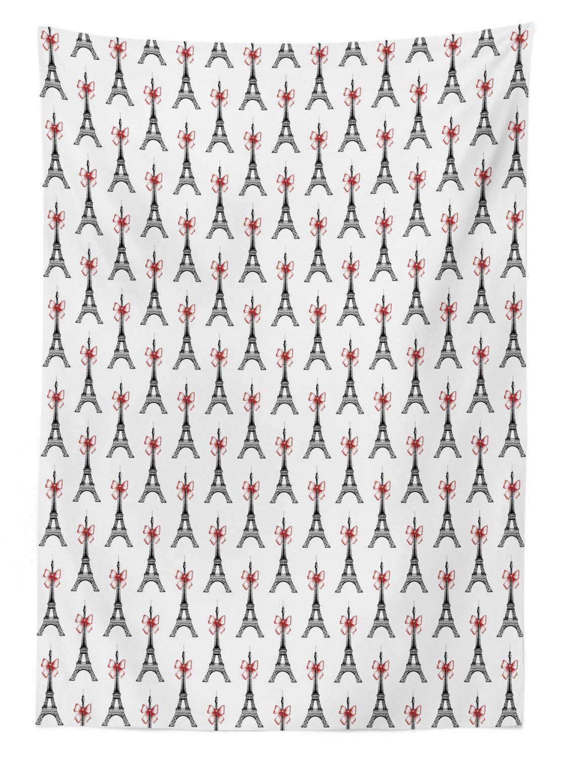 Ambesonne Eiffel Tower Tablecloth - Parisian Sketch Art Design with Bowties, Washable Outdoor Picnic Table Cover 58x120 Inches in Ruby Black White - Perfect for Garden Parties, French-Themed Events & Travel Decor