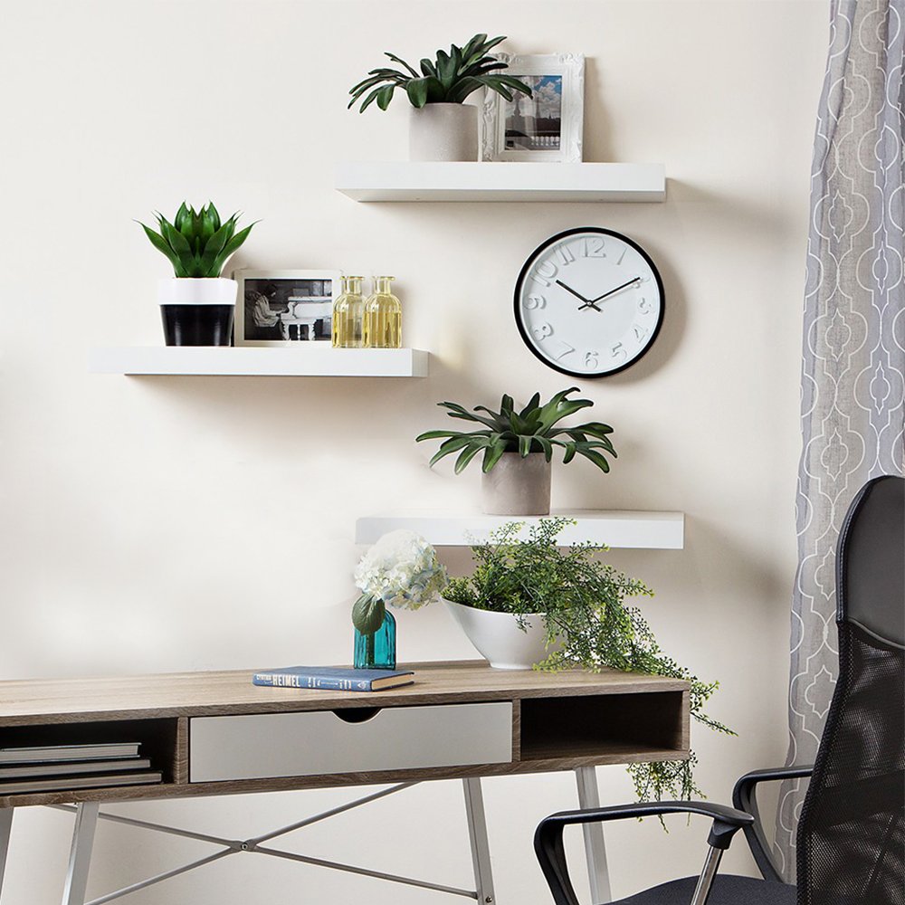 AHDECOR White Floating Shelves Set of 3 - Modern Wall Mounted Shelves for Home & Office Decor - Perfect for Bedroom, Kitchen, Living Room - Display Books, Photos & Decorative Items
