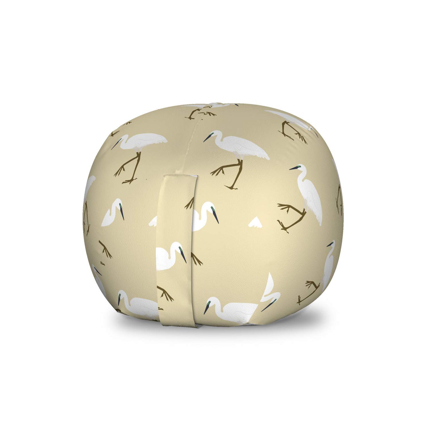 Ambesonne Egret Storage Toy Bag Chair - Washable Stuffed Animal Organizer with Heron Birds Pattern, Small Size in Eggshell Fawn | Perfect for Kids' Room, Nursery, and Playroom Organization