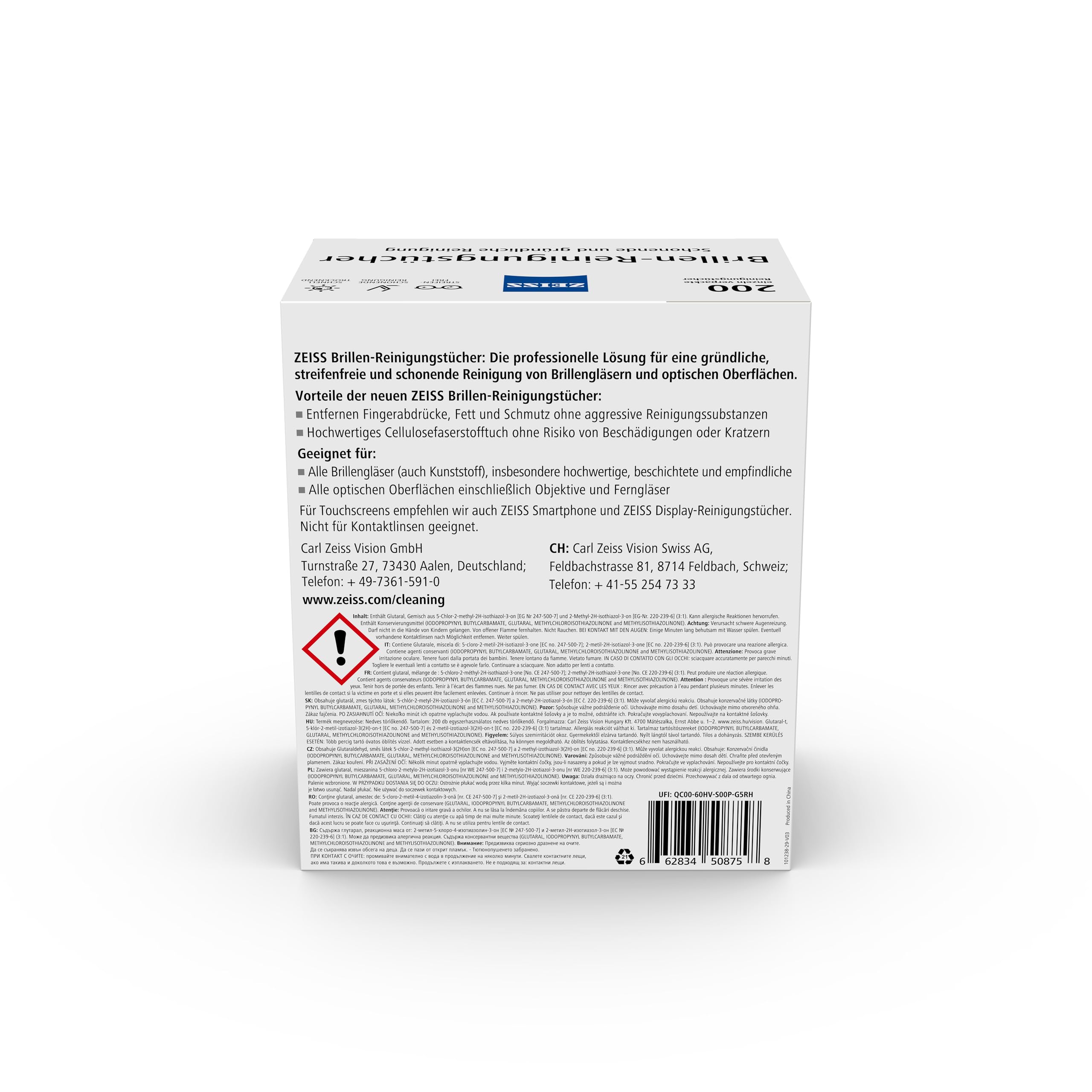 ZEISS Glasses Cleaning Wipes (200-Pack) - Gentle Lens Cleaning for Eyewear & Screens