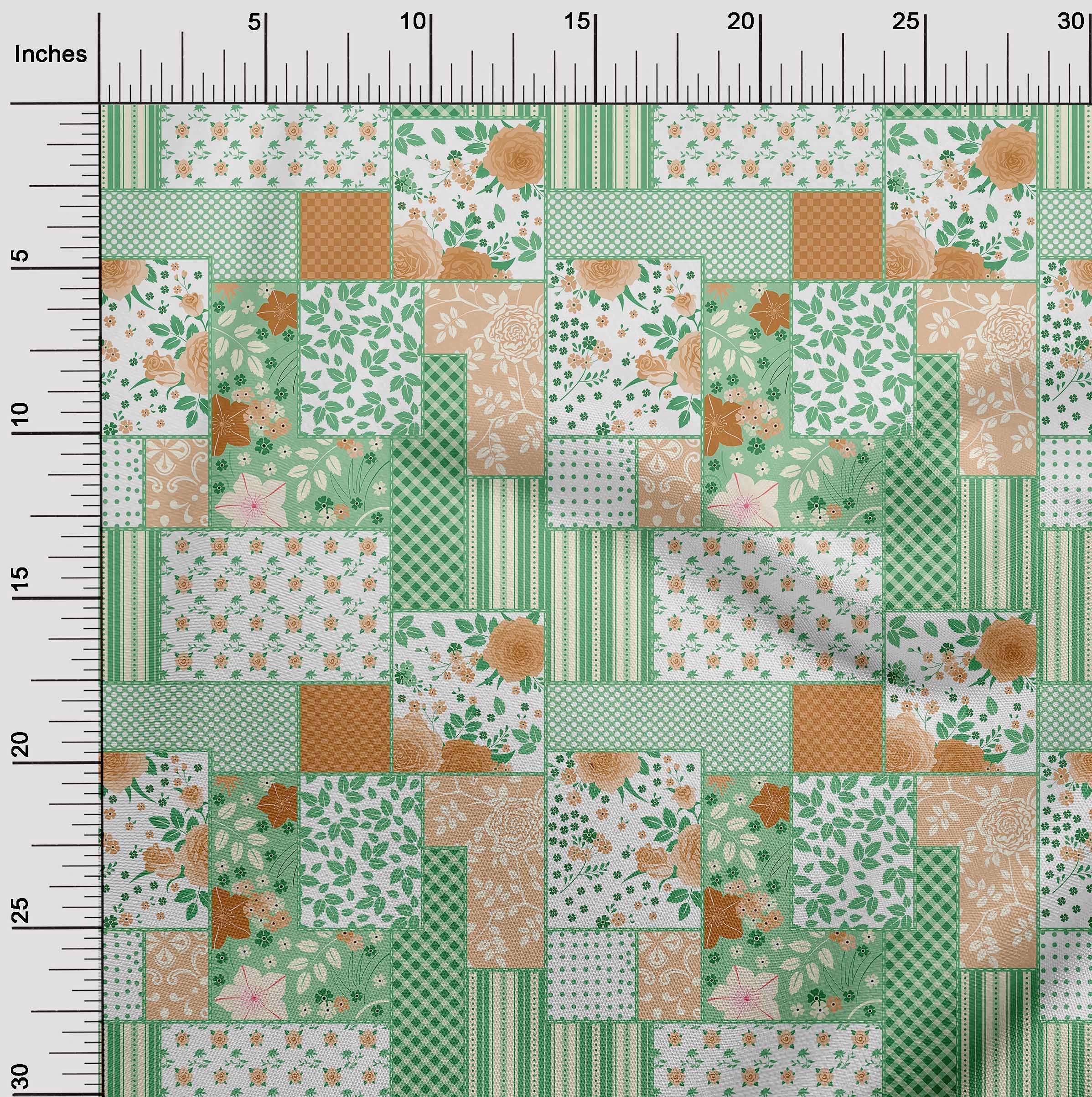 oneOone Polyester Spandex Green Floral Printed Fabric for Sewing & Crafts - 56 Inch Wide (15 Yards) | Perfect for DIY Dresses, Curtains & Home Decor Projects