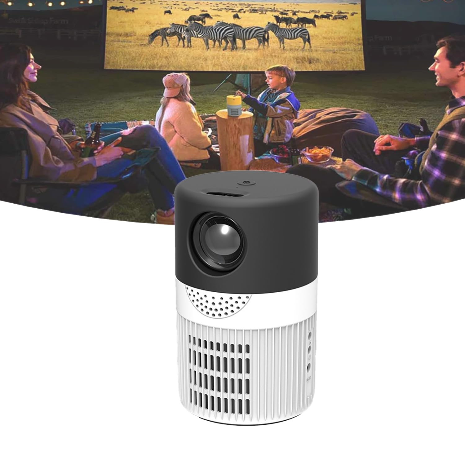 4K Ultra HD Cylinder TV Projector - Portable Mini WiFi Projector for Home Theater, Office Presentations & Outdoor Movies (Black, Same Screen Version)