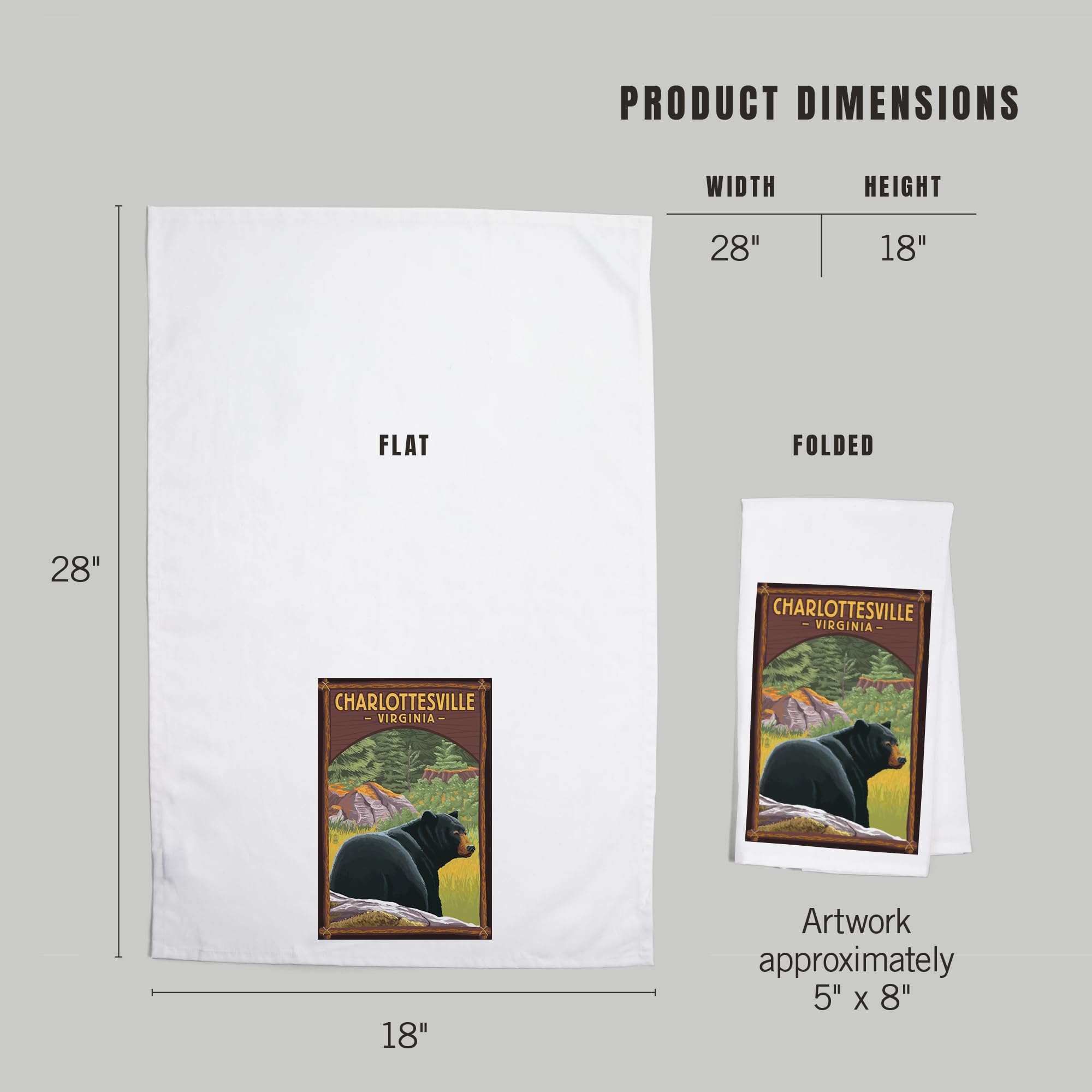 Lantern Press Charlottesville Virginia Black Bear in Forest 100% Cotton Tea Towel - Decorative Kitchen Hand Towel for Home Decor & Dish Drying - Perfect for Rustic Cabins, Farmhouse Kitchens & Nature Lover Gifts