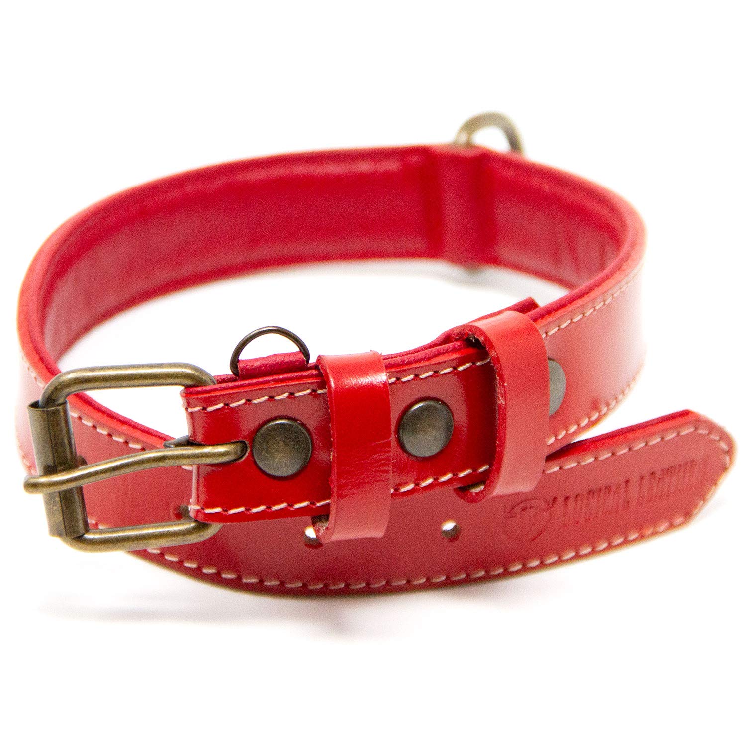 Premium Full Grain Leather Dog Collar for Medium Dogs - Padded Comfort Design, Adjustable & Durable (Red, Medium) | Perfect for Daily Walks, Training & Outdoor Adventures