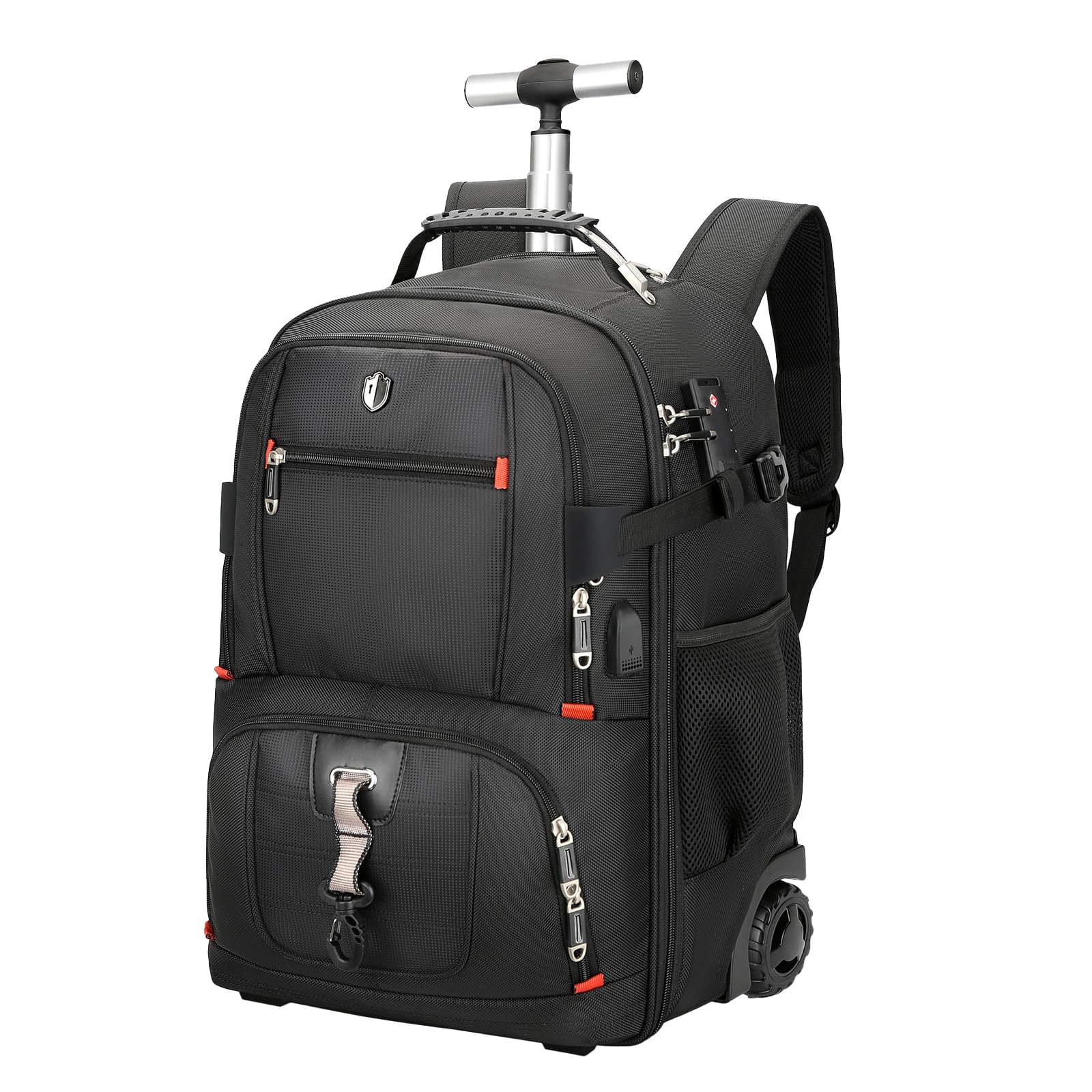 50L Anti-Theft Vacuum Rolling Backpack - Water-Resistant Carry-On Luggage for Travel, Business & Commuting | Perfect for Airports, Office & Daily Use (Black)