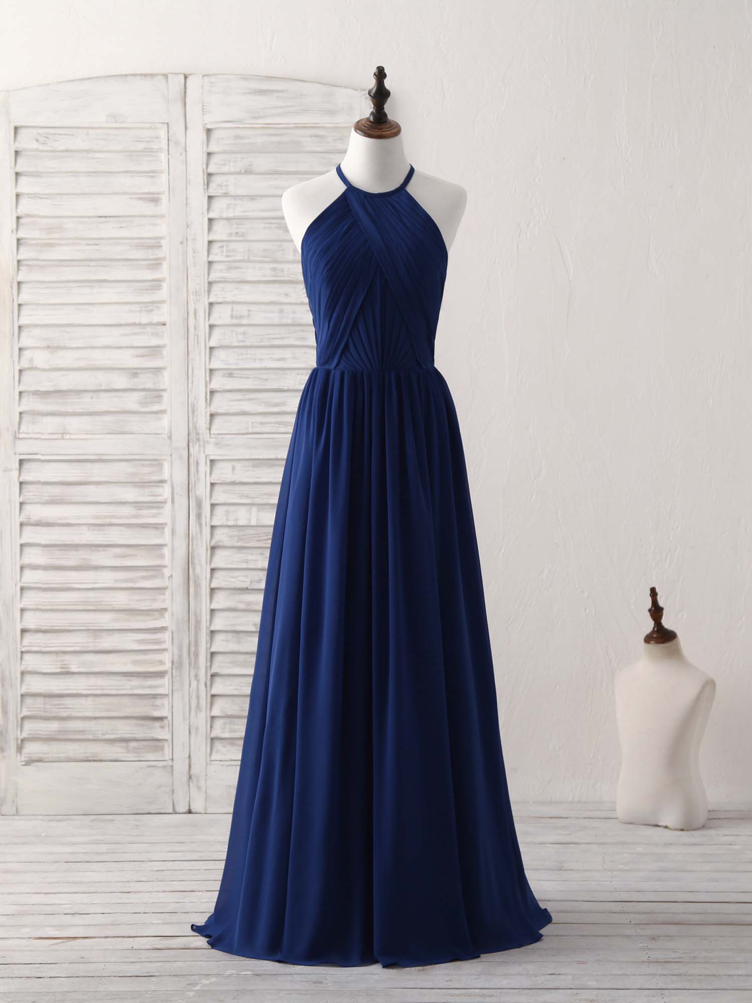 Elegant Dark Blue Chiffon Long Prom Dress | Formal Evening Gown for Bridesmaids & Homecoming | Perfect for Weddings, Parties & Special Occasions