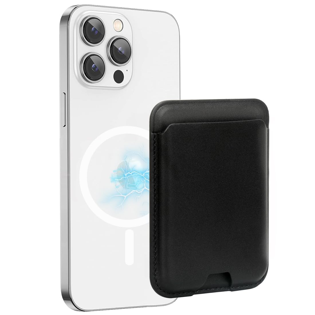 Slim Magnetic Leather Card Holder for iPhone 16/15/14/13/12 Mini/Plus/Pro/Pro Max - MagSafe Wallet with Strong Adhesive for Credit Cards & IDs (Black) - Perfect for Everyday Carry, Travel, and Contactless Payments
