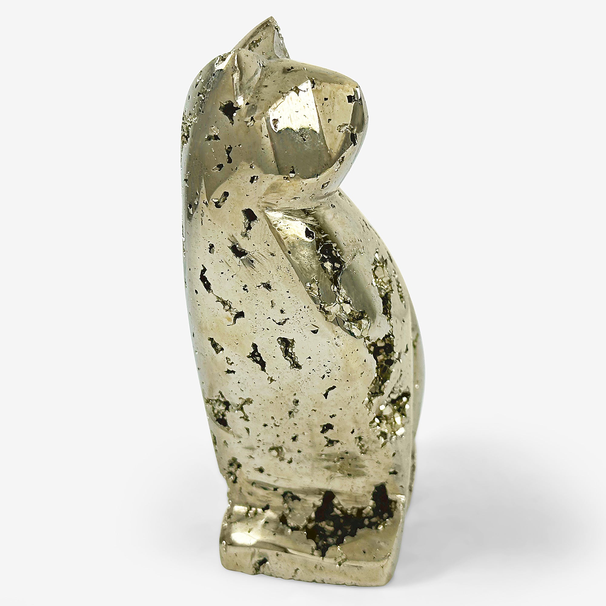 Hand Carved Pyrite Cat Gemstone Animal Carving - Unique Mineral Sculpture for Home Decor, Crystal Collection & Spiritual Healing