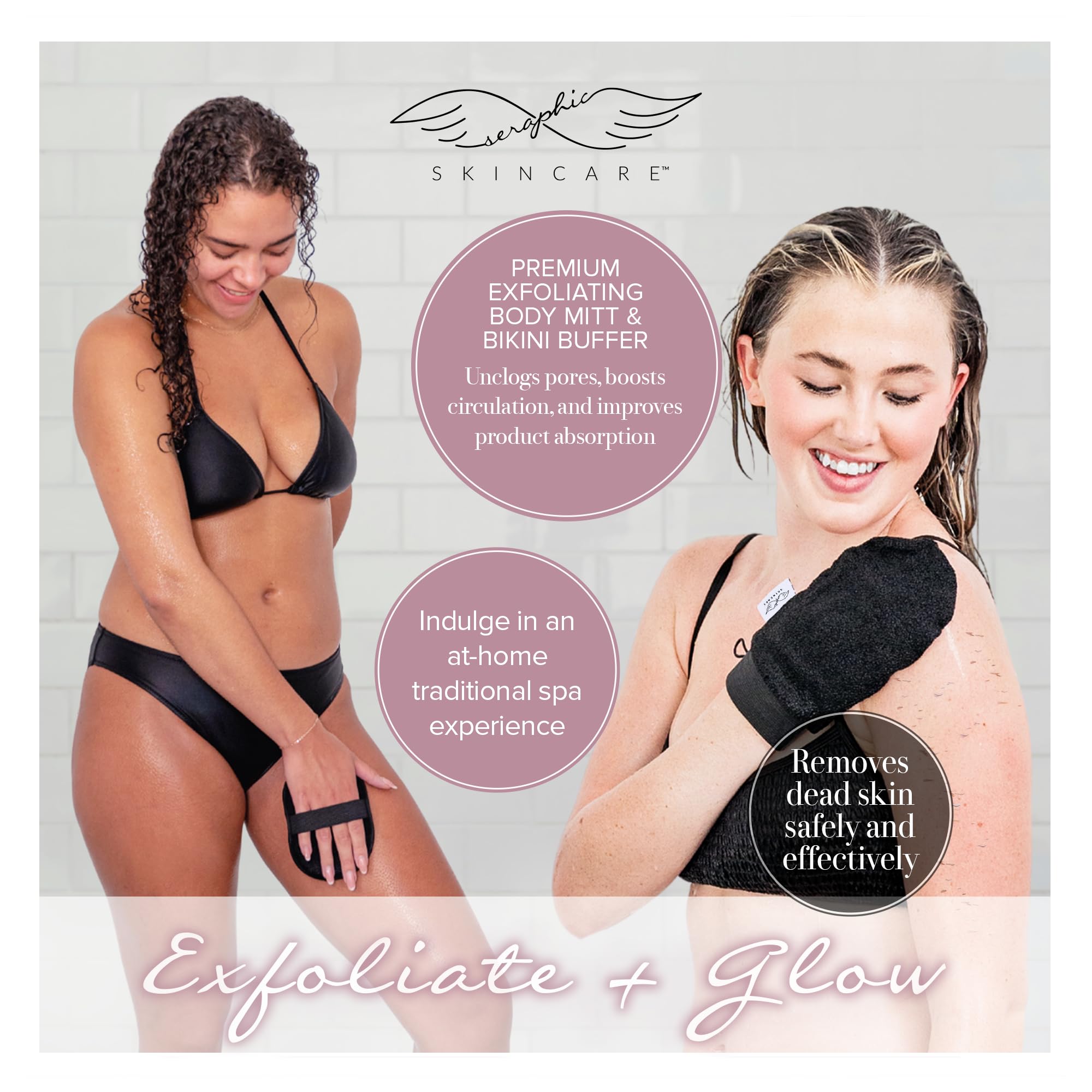 Premium Exfoliating Mitt for Body (2pc) & Bikini Buffer – Effective Body Scrub for Self-Tan Removal, Keratosis Pilaris, Ingrown Hair & Razor Bumps Treatment – Ideal for Pre-Tanning, Post-Waxing & Daily Skincare Routine
