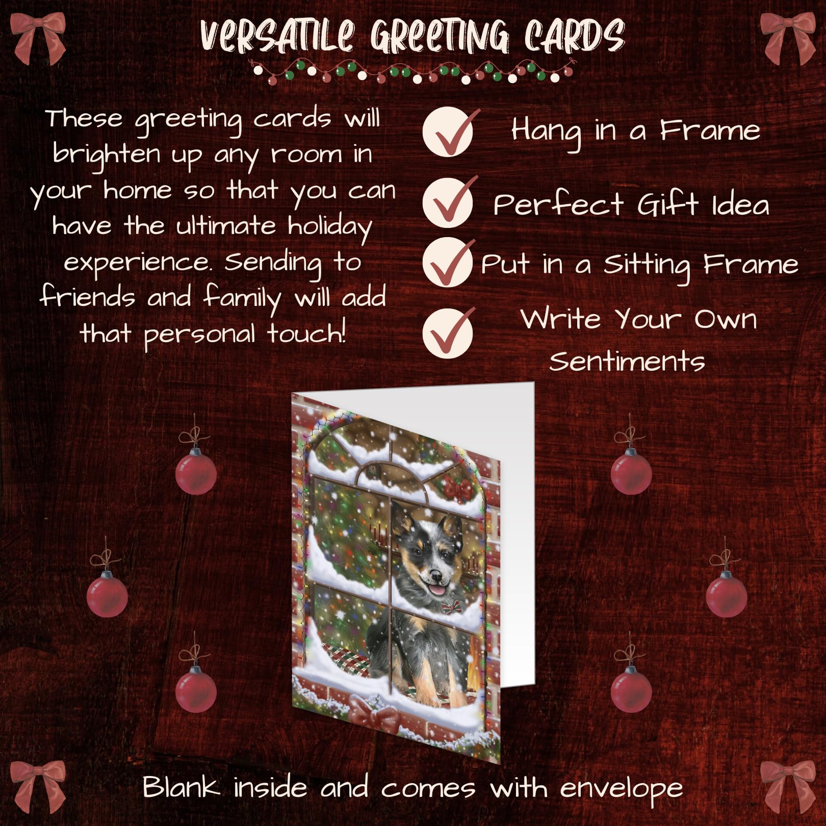 Blue Heeler Dog Christmas Greeting Cards - 10 Adorable Pet Invitation Cards with Envelopes - Perfect for Holiday Pet Lovers & Animal Art Collectors - Festive Canine-Themed Seasonal Cards GCD64892