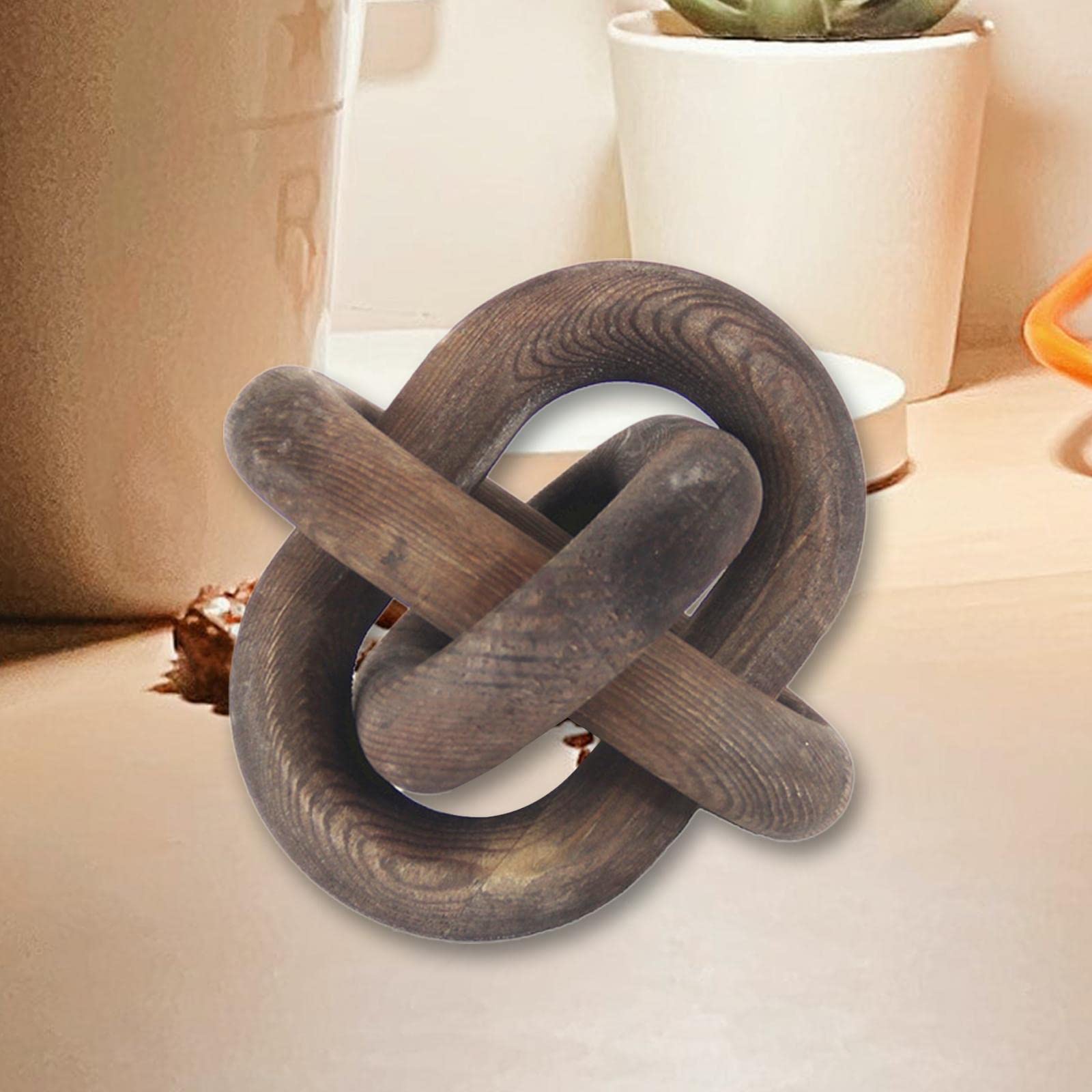 Handmade 3-Link Wooden Knot Chain Ornament - Unique Brown Decorative Display for Cabinet, Desk & Living Room - Durable Home Decor Accessory for Rustic & Modern Interiors