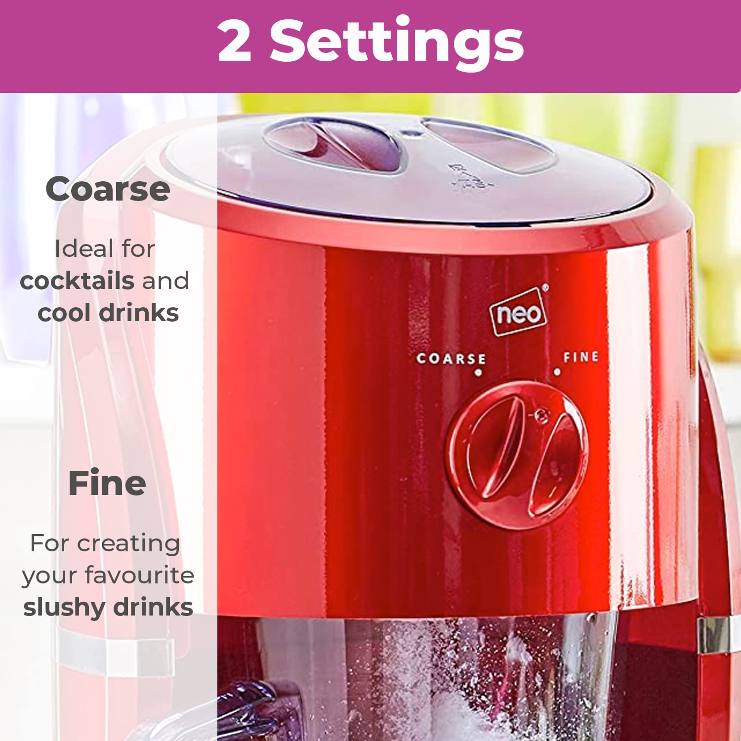 Electric Ice Crusher Slush Machine - Neo Crushed Ice Maker with Removable Jug for Slushies, Cocktails, Frappe, Coffee & Iced Tea - Perfect for Home Bars, Parties & Summer Drinks (Red)