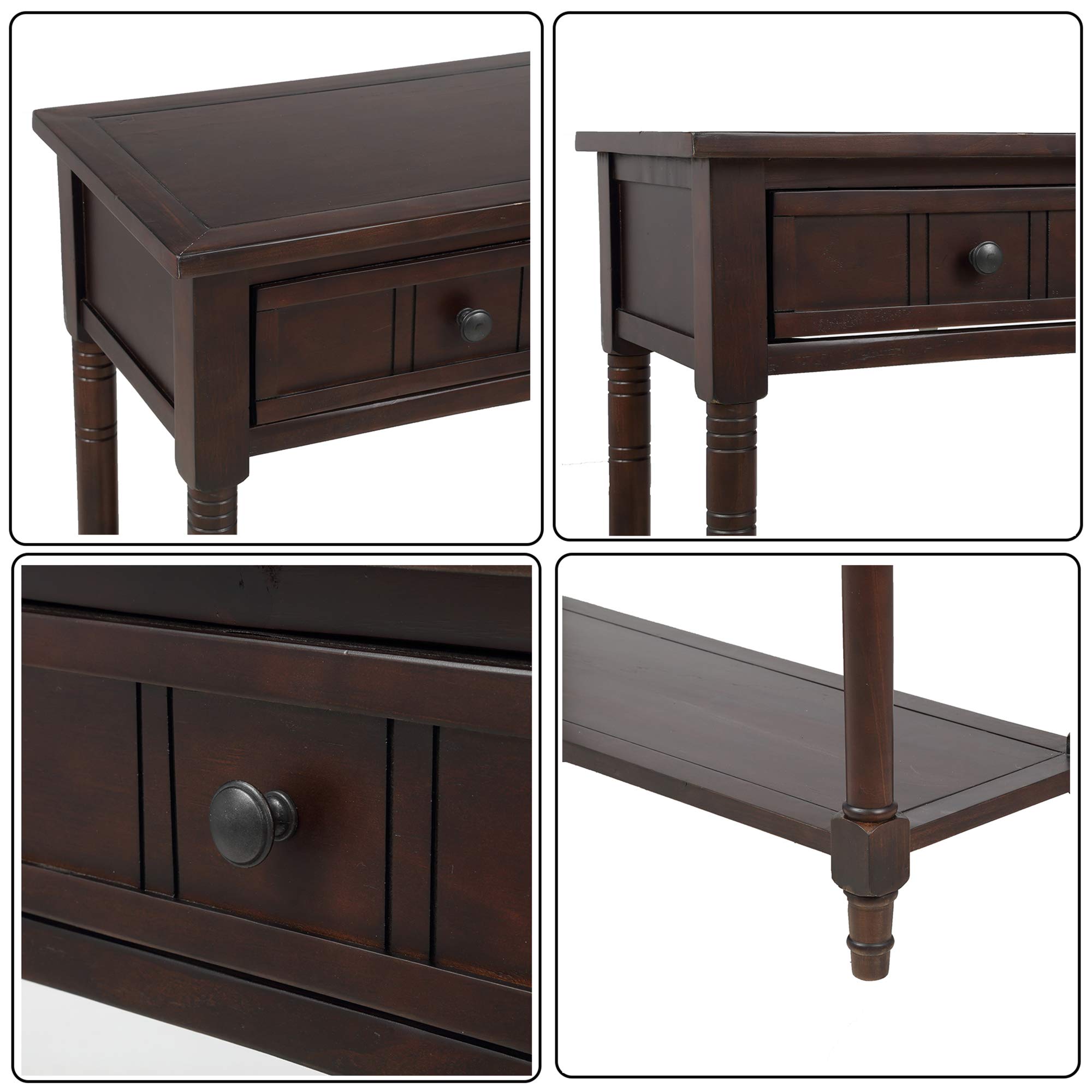 Antique Style Wooden Sofa Table with 2 Drawers & Bottom Shelf - Dark Espresso Console Table for Living Room, Entryway & Hallway | P PURLOVE Home Decor Furniture