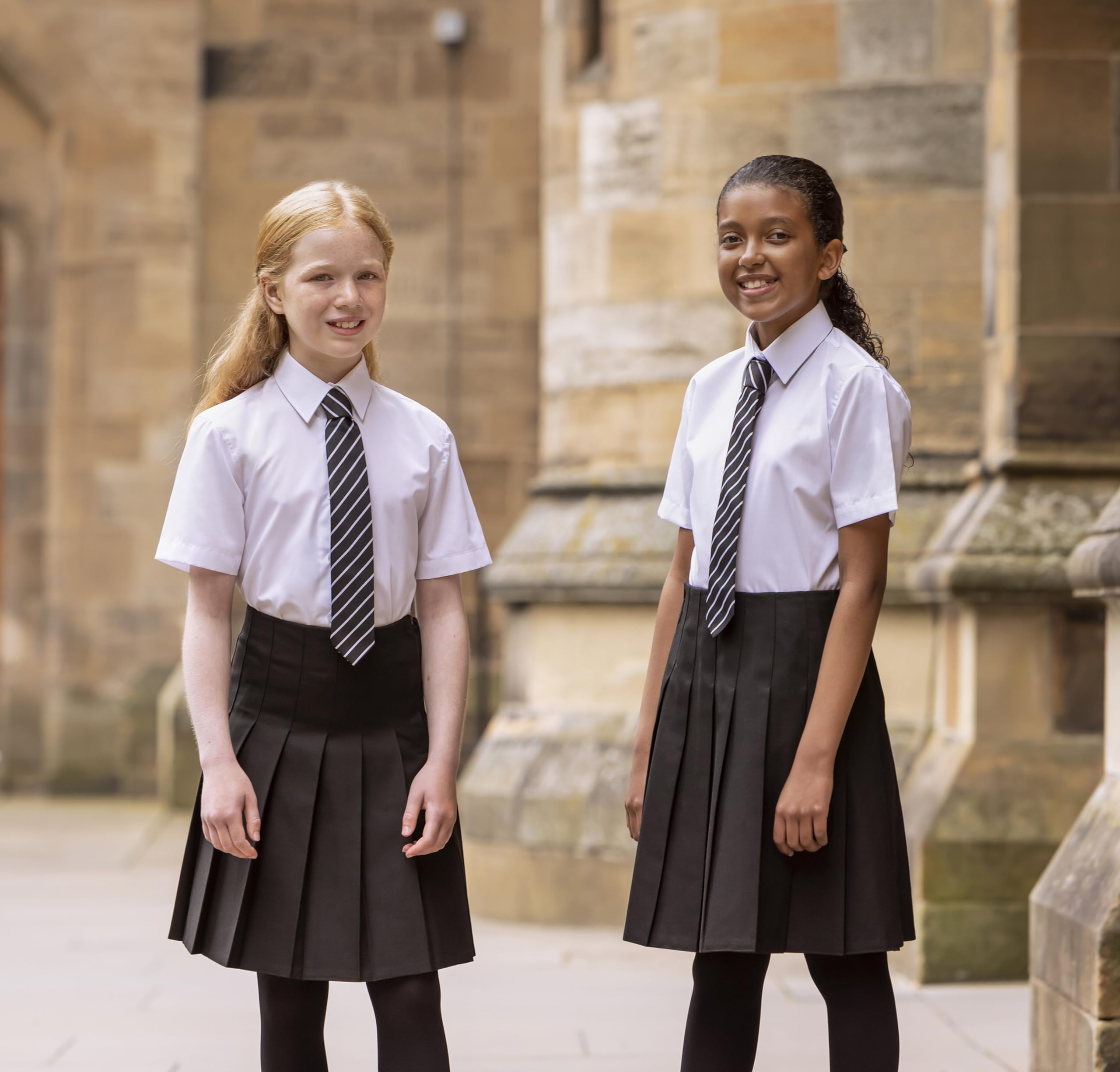 (2 Pack) Girls Short Sleeve Non-Iron School Blouses - Comfortable & Wrinkle-Free Uniform Shirts for Class, Play & Everyday Wear