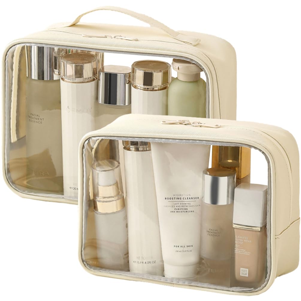 Clear PVC Toiletry Bag for Travel & Gym - Large Capacity (Cream)
