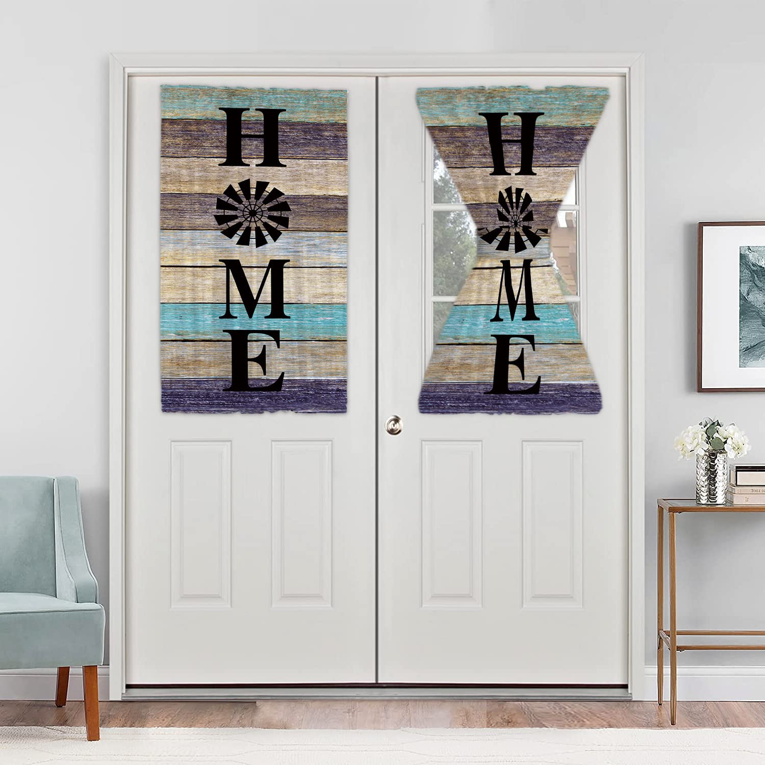 French Door Curtains with Tieback - Farmhouse Windmill Wood Washable Door Panel Curtains 25