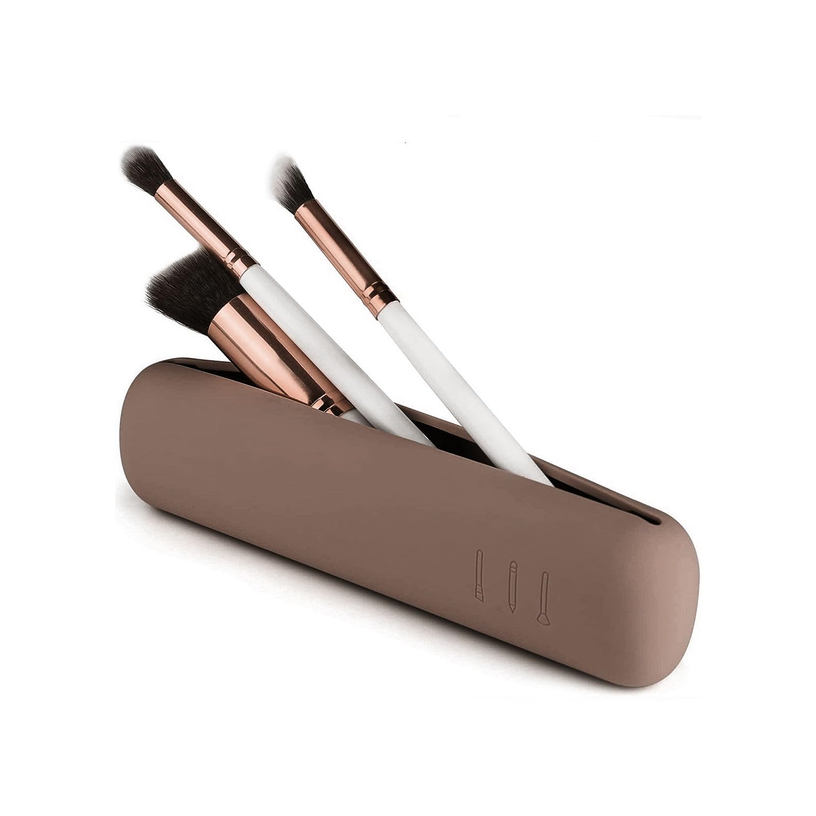 Travel Makeup Brush Holder - Silicone Waterproof Makeup Brush Bag for All Brushes | Soft & Durable Travel-Size Toiletries Organizer (Khaki) | Perfect for Vacation, Gym & On-the-Go Beauty