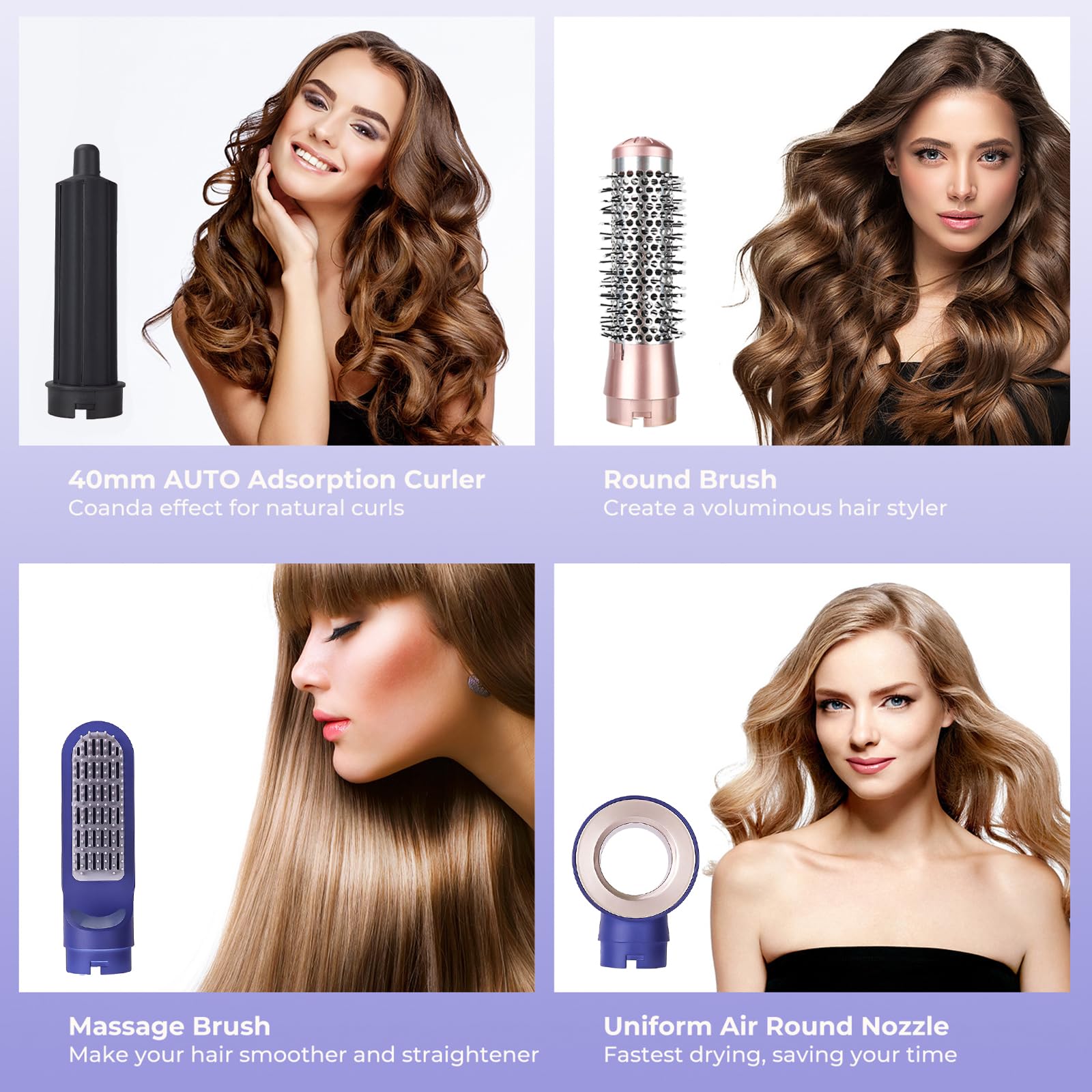 Professional 5-in-1 Hair Dryer Brush Set for Fast Drying, Voluminous Blowout, Curling & Straightening - Perfect for Salon-Quality Styling at Home, Travel & Daily Hair Care