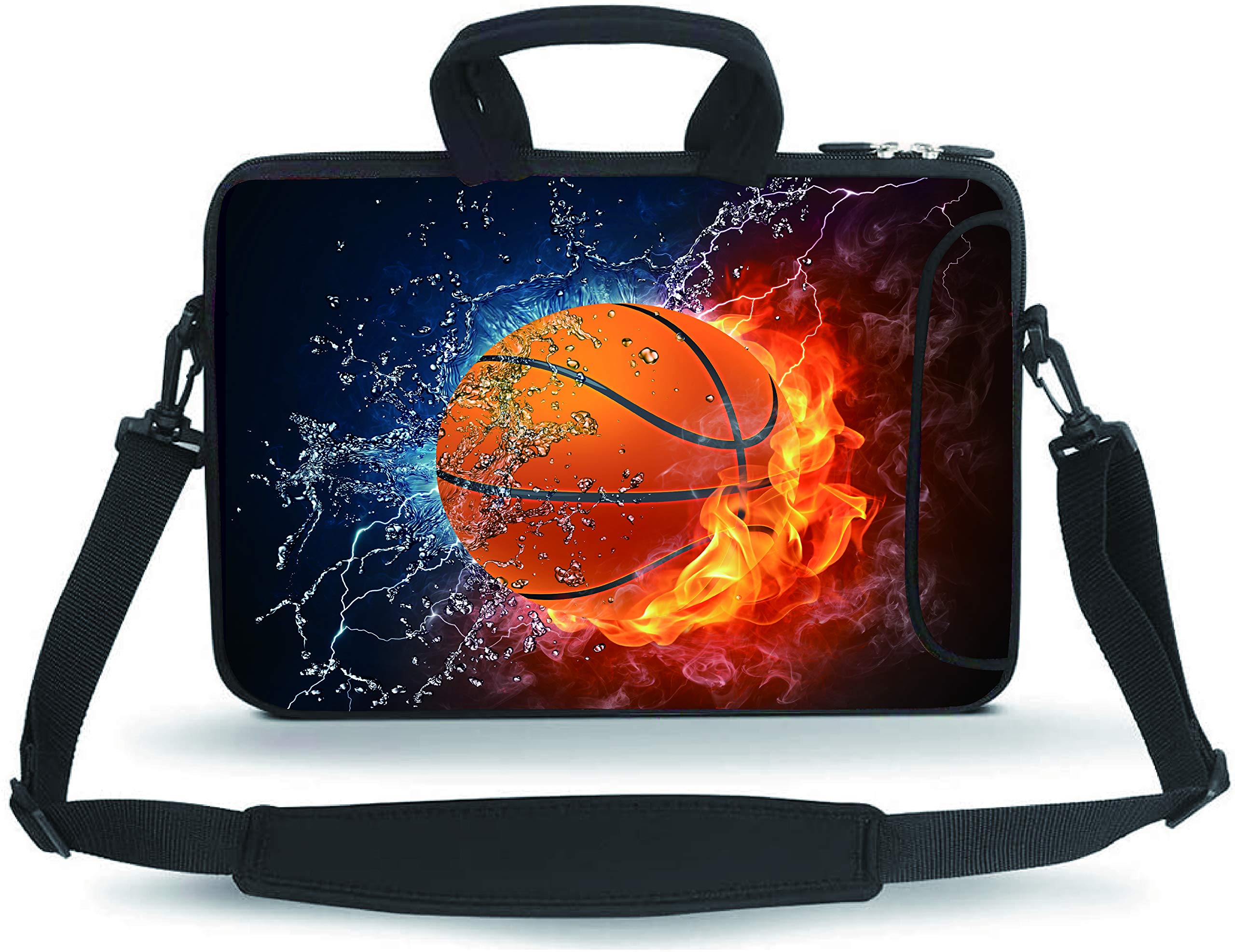 11-13 Inch Neoprene Laptop Sleeve Case for MacBook/Chromebook/Ultrabook/Notebook with Shoulder Strap - Waterproof Messenger Bag for Travel, School & Work (Basketball Fire Design)