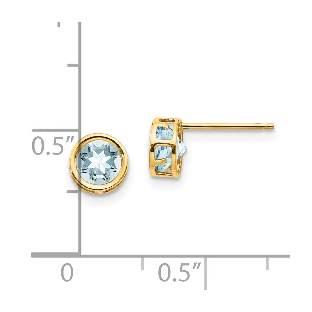 14K Yellow Gold March Birthstone Earrings for Women - 5mm Round Aquamarine Studs | Perfect for Gifts, Anniversaries & Everyday Wear