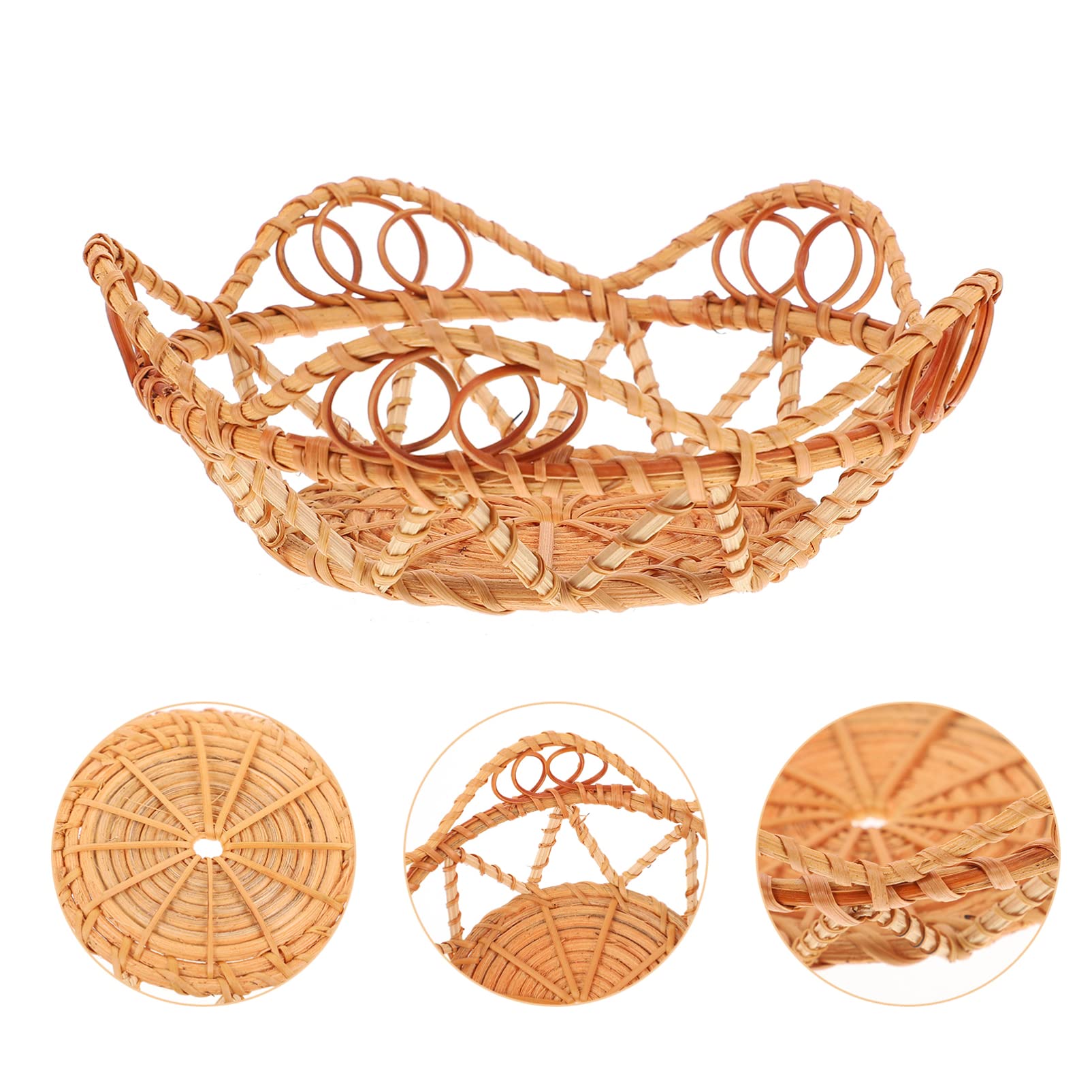 1pc Mini Rattan Fruit Plate - Wicker Food Tray & Storage Basket - Handwoven Seagrass Desktop Decor - Perfect for Snacks, Fruits, Bread Display on Kitchen Counter or Coffee Table