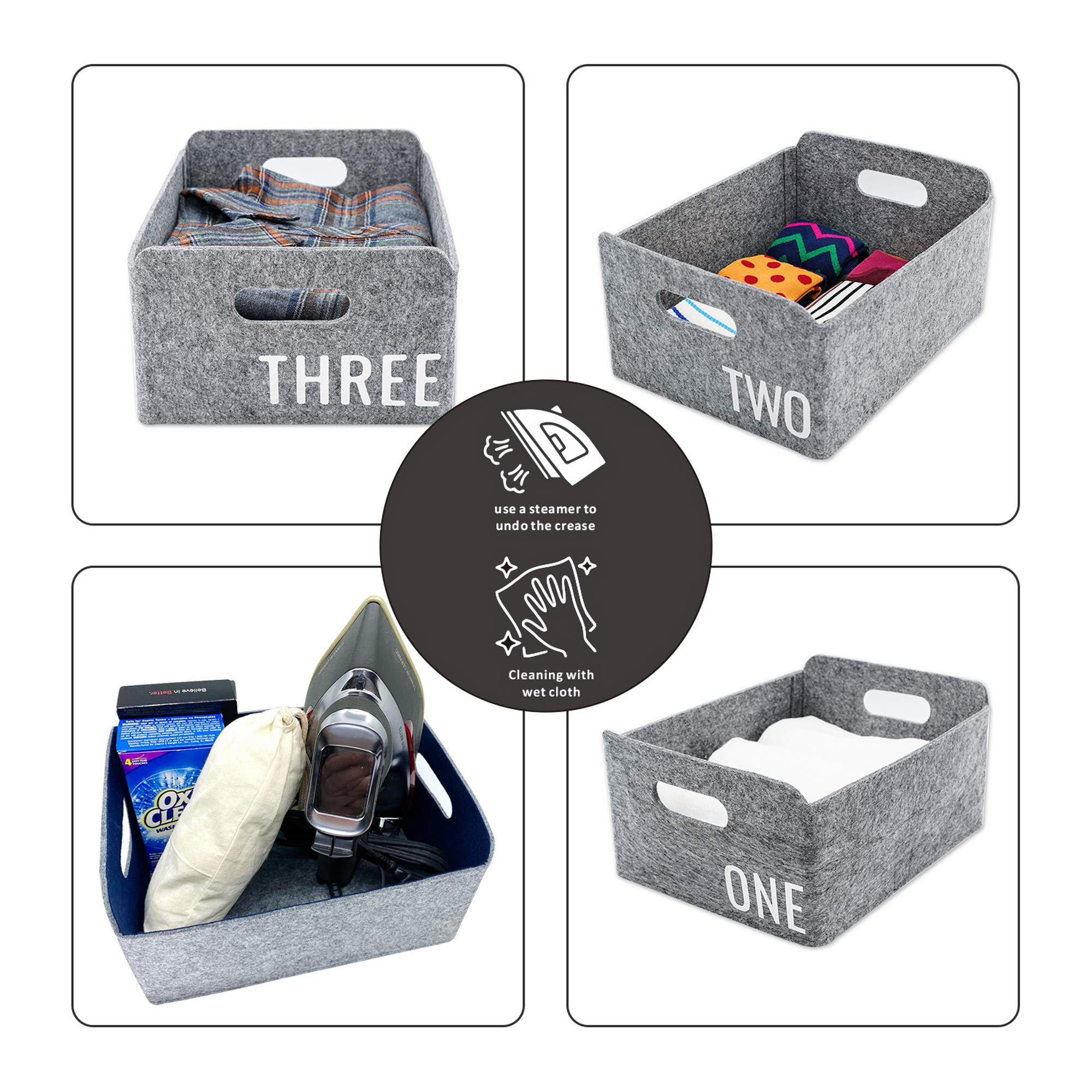 Welaxy Collapsible Storage Baskets - Foldable Felt Organizer Bin for Kids Toys, Books, Clothes & Socks | Space-Saving Home & Office Organization Solution | Perfect for Nursery, Playroom & Closet Storage (Set of 1, 2 or 3)