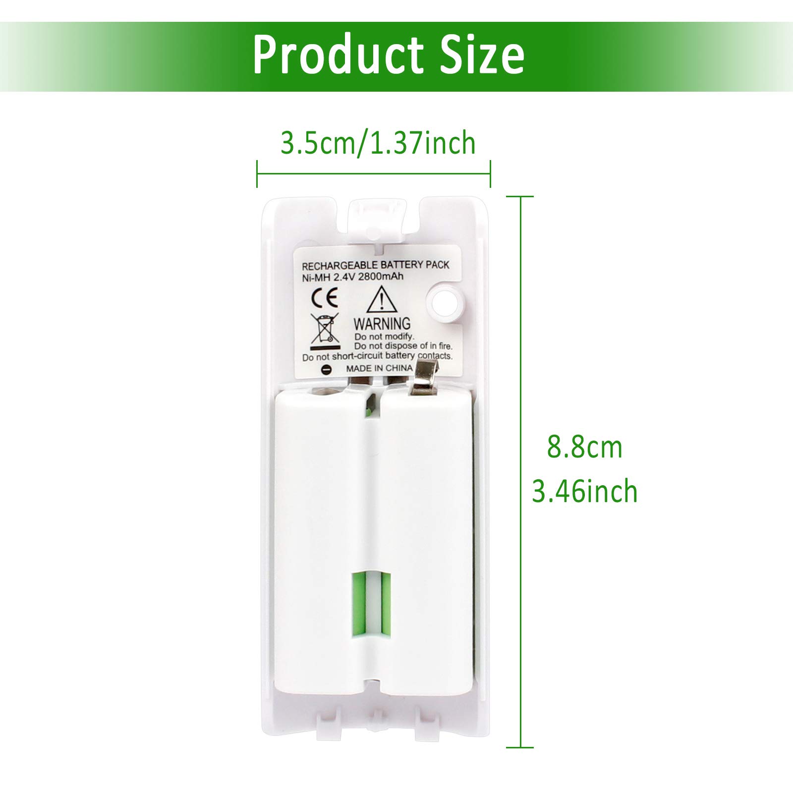 4 Pcs Rechargeable Wii Remote Batteries - 2800mAh High Capacity Battery Pack for Nintendo Wii/Wii U Controller (White) | Long Lasting Power for Gaming Sessions & Family Game Nights