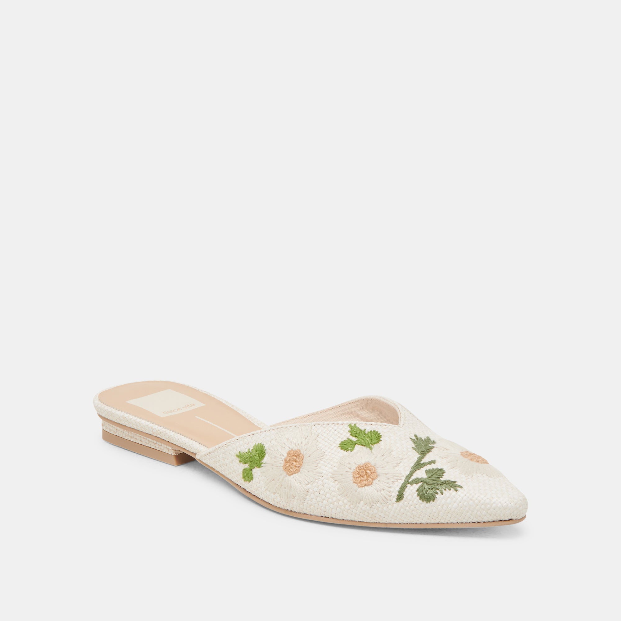 ELM FLATS WHITE FLORAL RAFFIA - Women's Summer Sandals for Beach, Wedding & Vacation - Comfortable Boho Chic Shoes