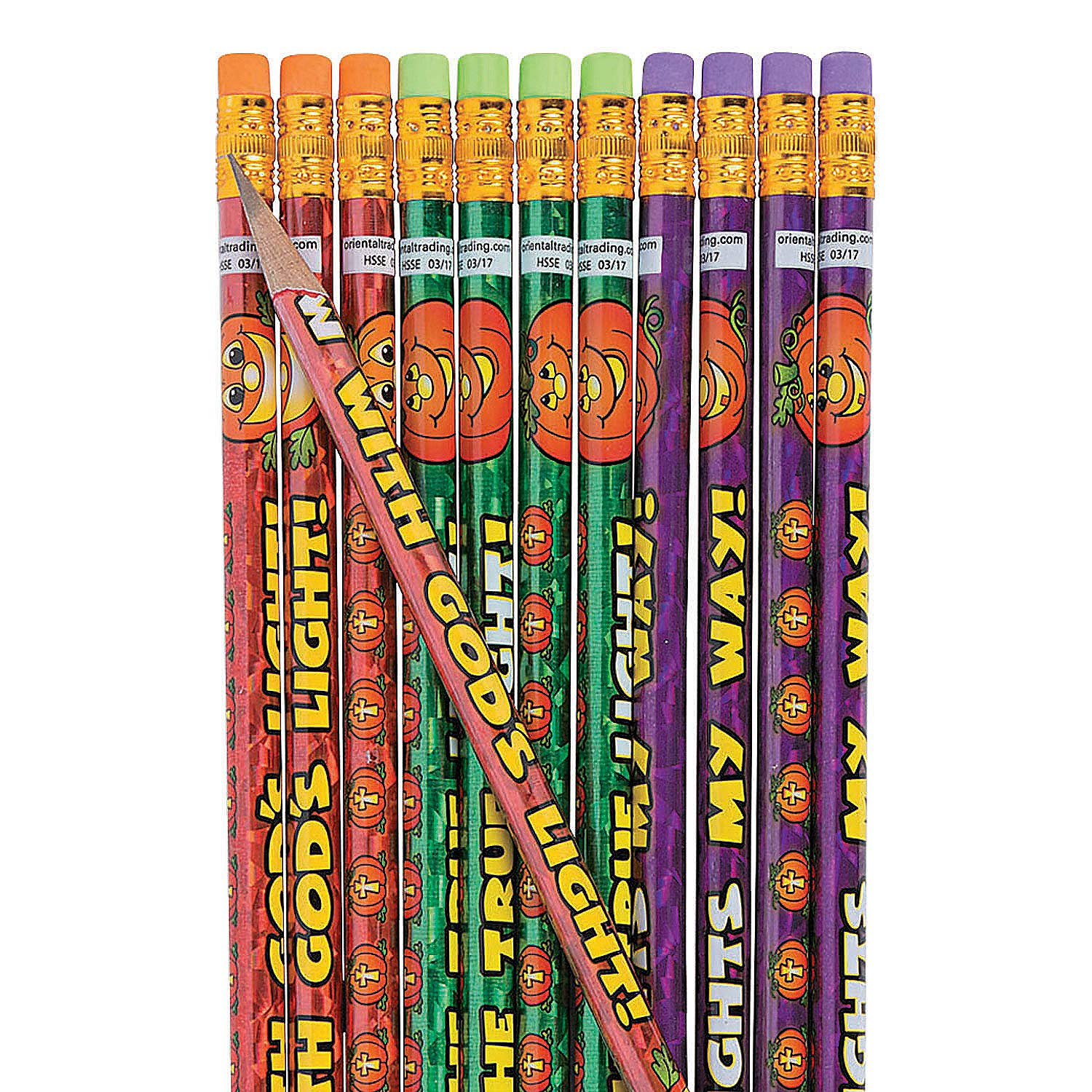 Fun Express Christian Pumpkin Prism Pencils - 24-Pack Halloween-Themed Stationery for School, Bible Study & Fall Crafts - Printed Pencils for Kids & Adults