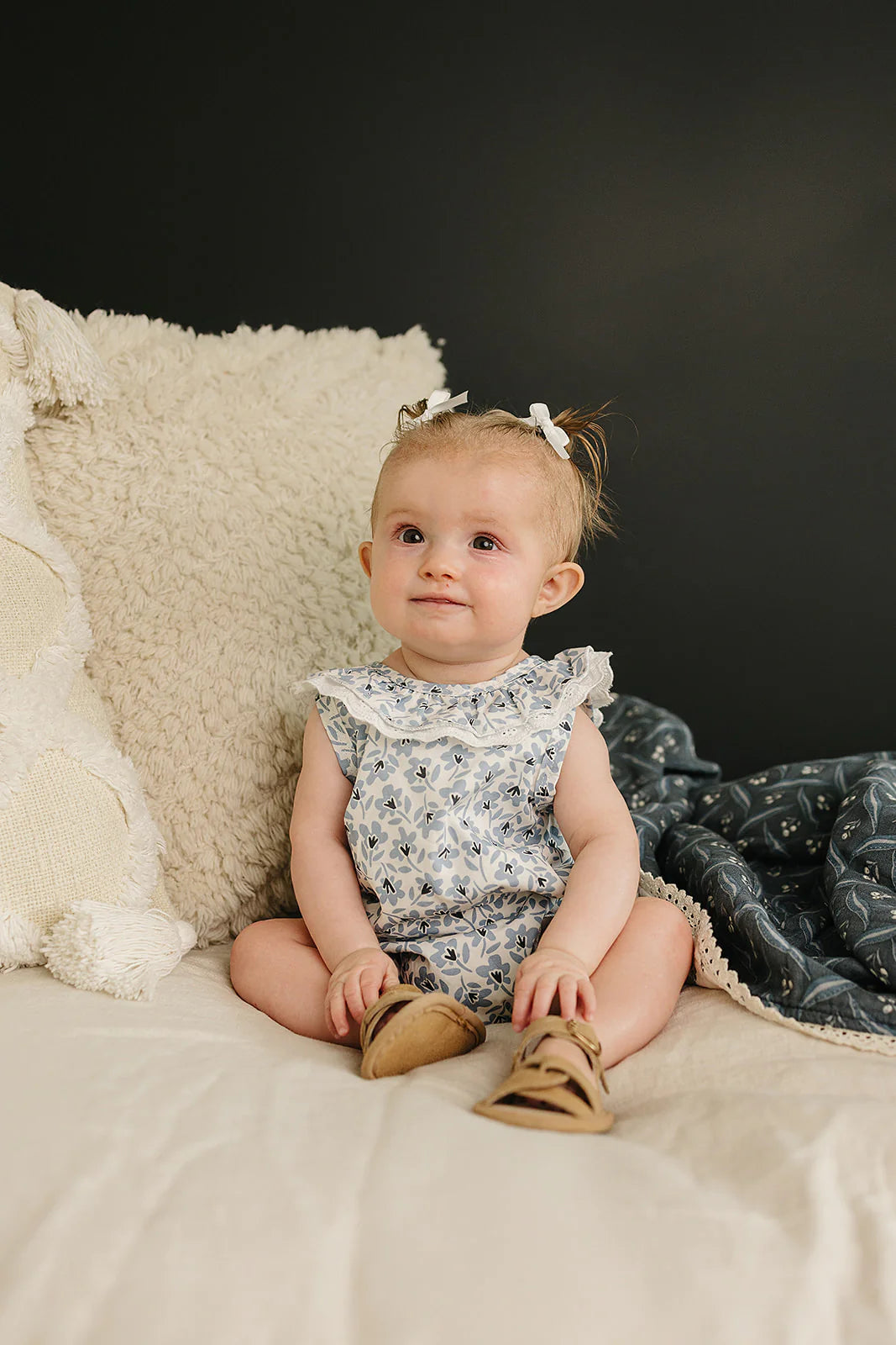 Blue Blossom Bubble Romper for Baby Girls - Soft & Comfortable Cotton Jumpsuit - Perfect for Playdates, Parties & Photo Shoots