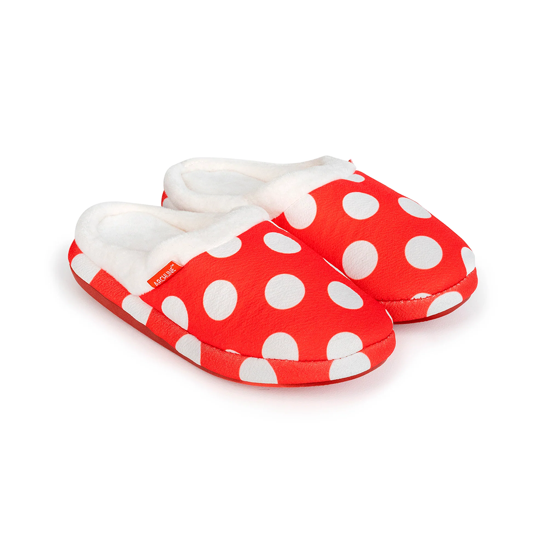 Archline Orthotic Slippers for Women & Men - Comfortable Slip-On House Shoes with Arch Support - Red Polkadot Design - Perfect for Indoor Relaxation, Post-Surgery Recovery & Plantar Fasciitis Relief